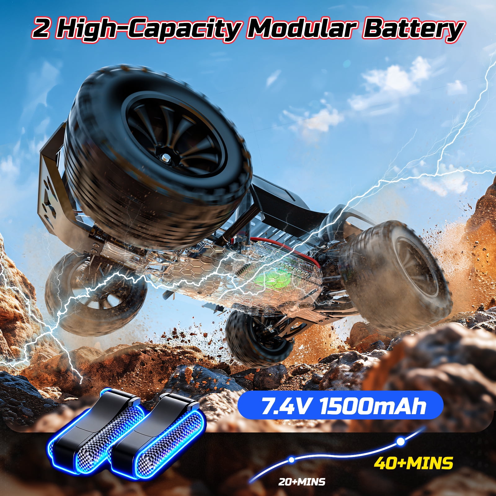 JoyStone 1:14 All Terrain RC Car RTR Buggy, Max 40+ MPH Off-Road Monster Truck, Hobby Electric Fast RC Truck for Adults Boys, Red - Image 2