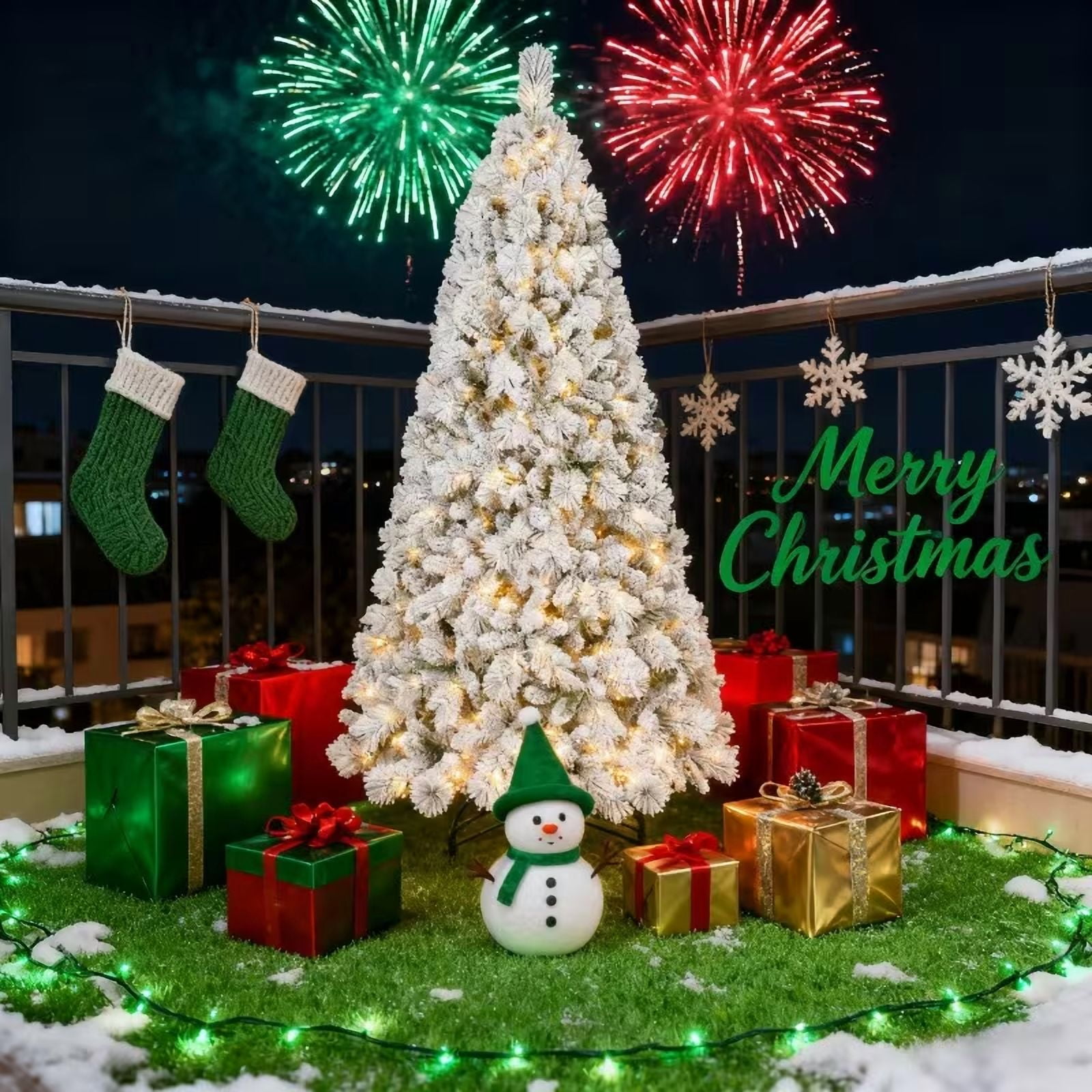 Bilivry 6ft Snow Flocked Christmas Tree with 1150 Premium Branches and Foldable Metal Base for Home Office Holiday Party Indoor Outdoor Decoration - Image 8