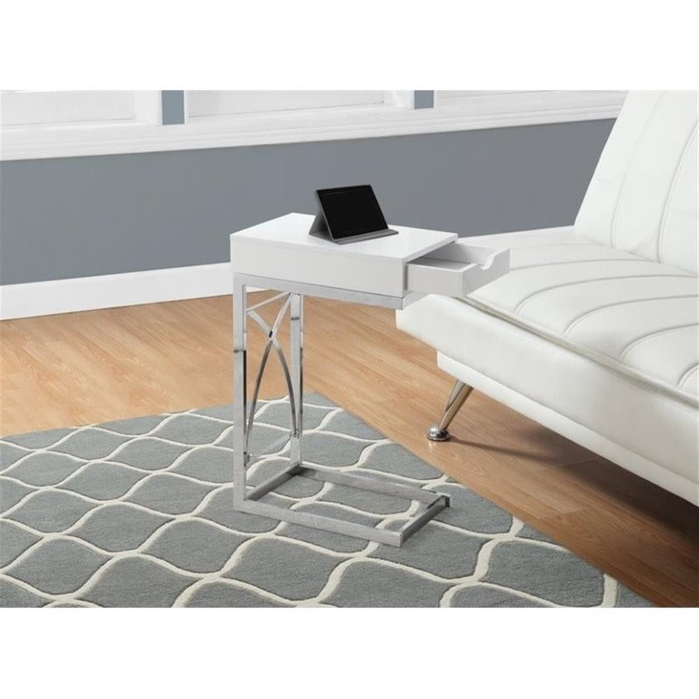 Accent Table C-shaped End Side Snack Bedroom Metal Glossy White - Image 4
