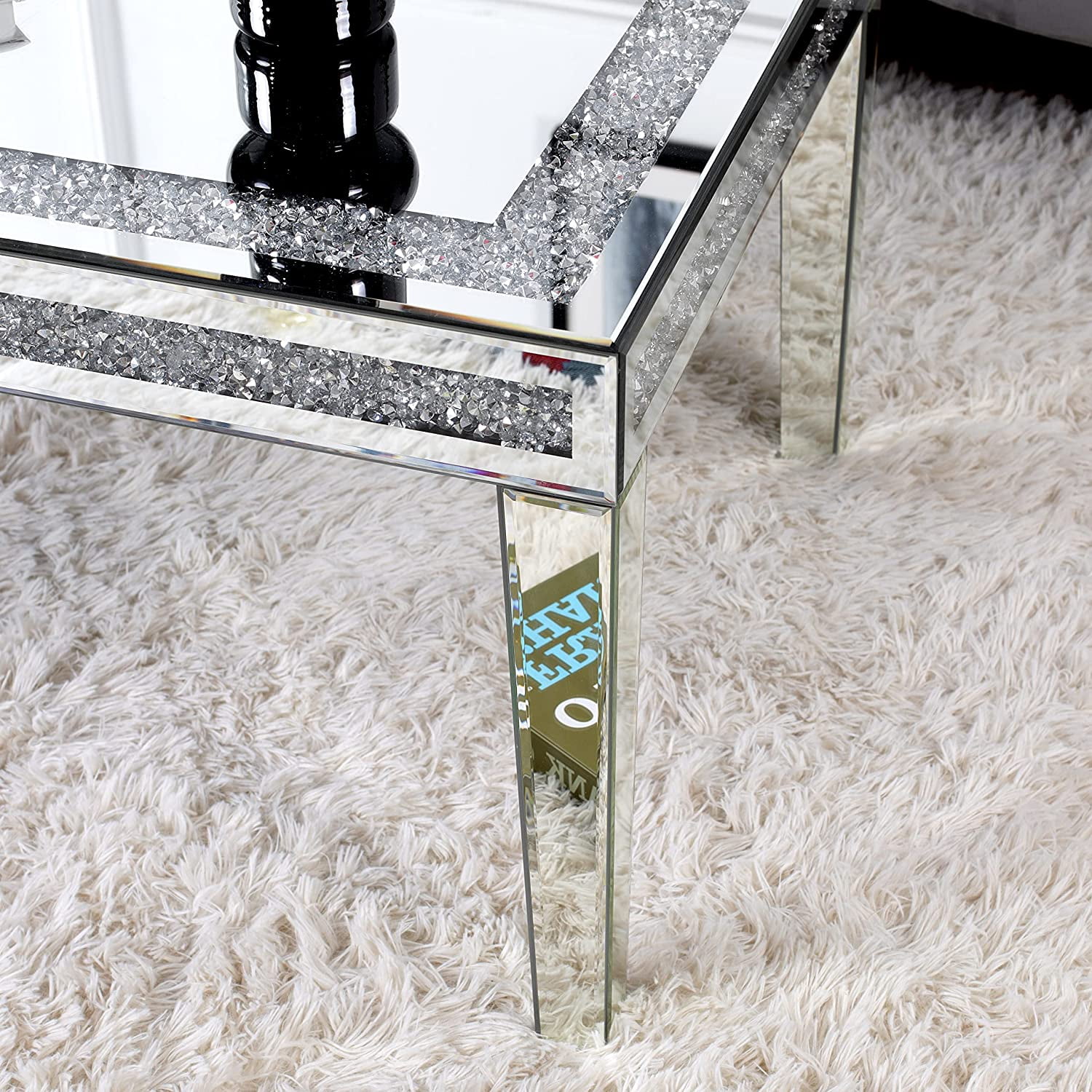 SHYFOY Silver Mirror Coffee Table Contemporary Rectangle Living Room Single Table - Image 3