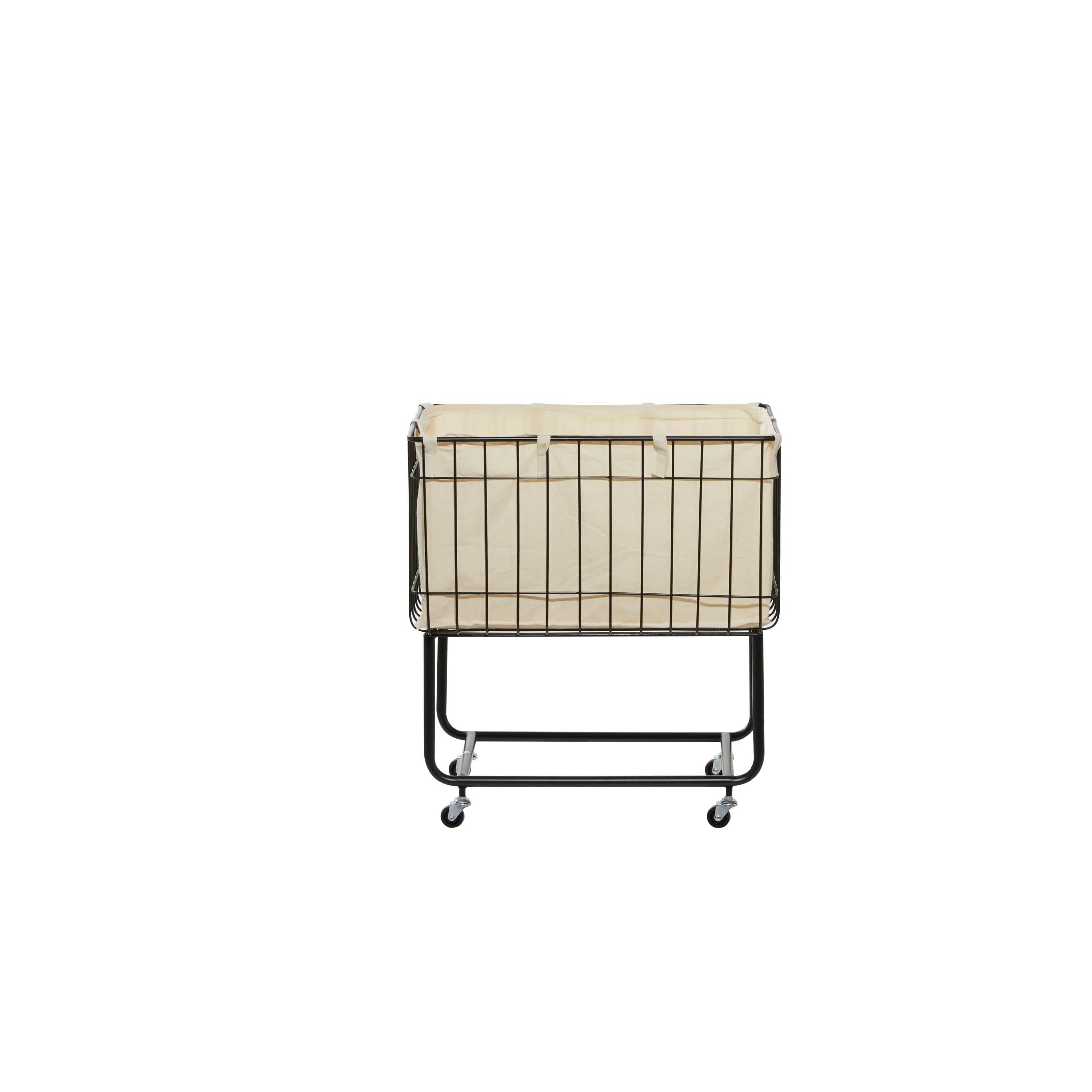 DecMode Black Metal Deep Set Wire Basket Storage Cart with Wheels and Fabric Lining - Image 10