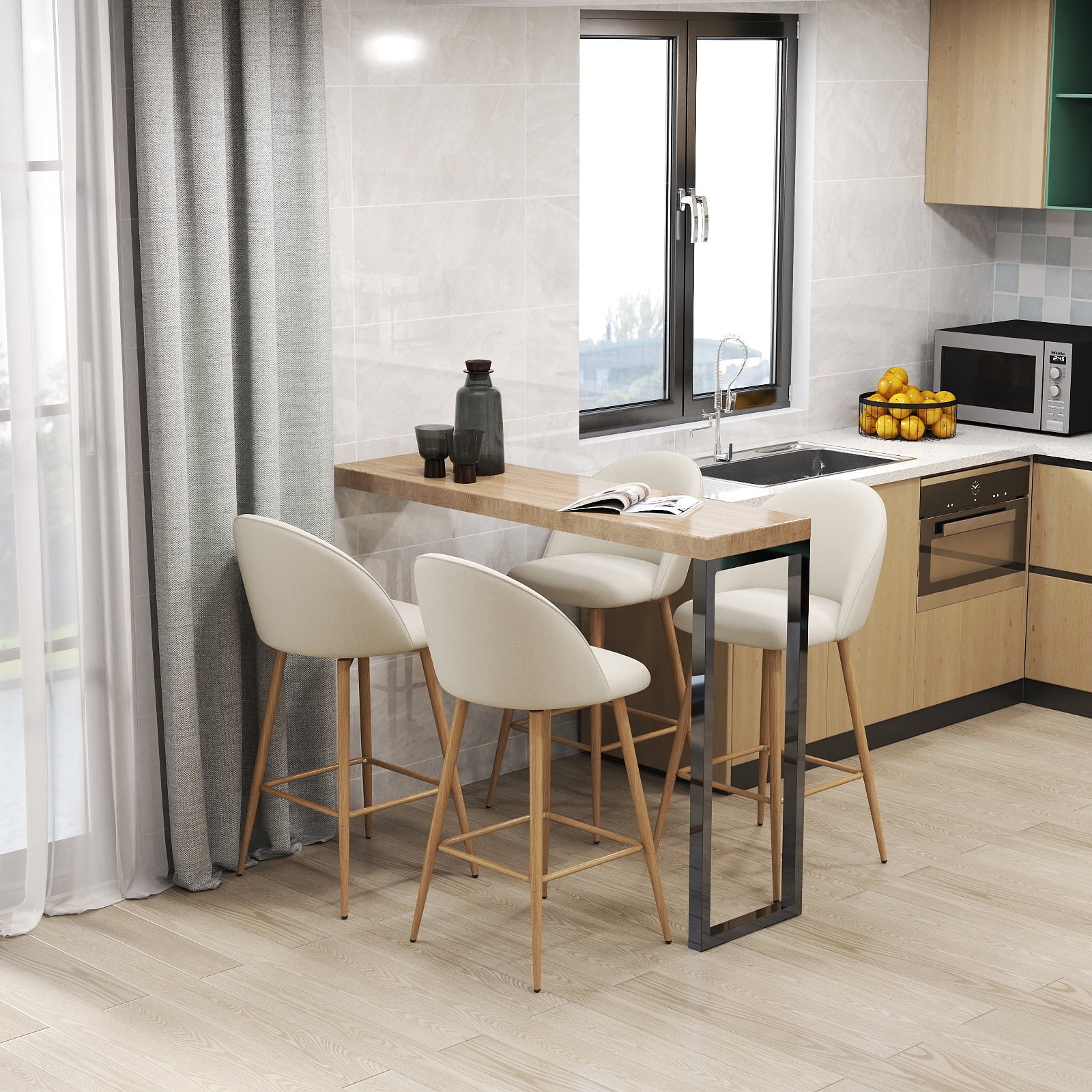 Homy Casa 26" Swivel Counter Height Bar Stools, Set of 2, Kitchen Island & Dining Chairs Ivory - Image 3