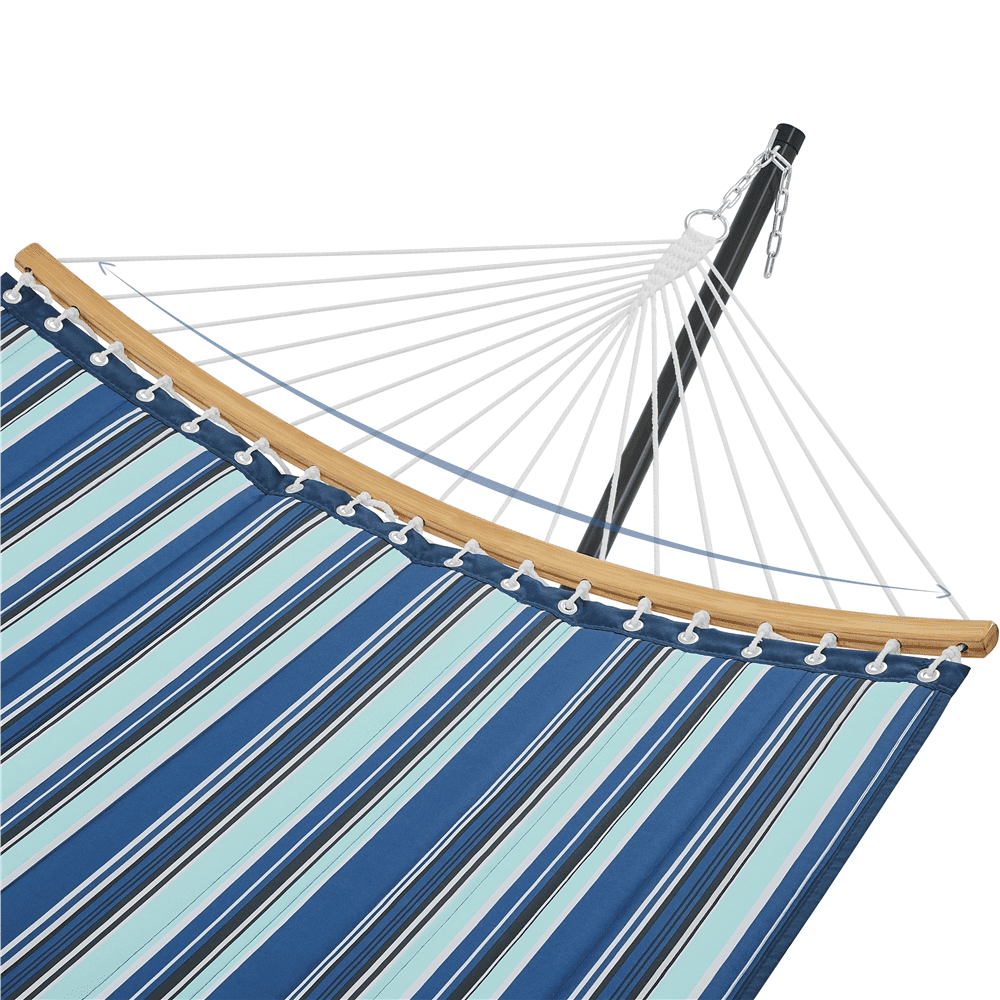 Renwick Padded Hammock & Steel Stand Set with Pillow for 2–3 People, Blue Stripe - Image 6