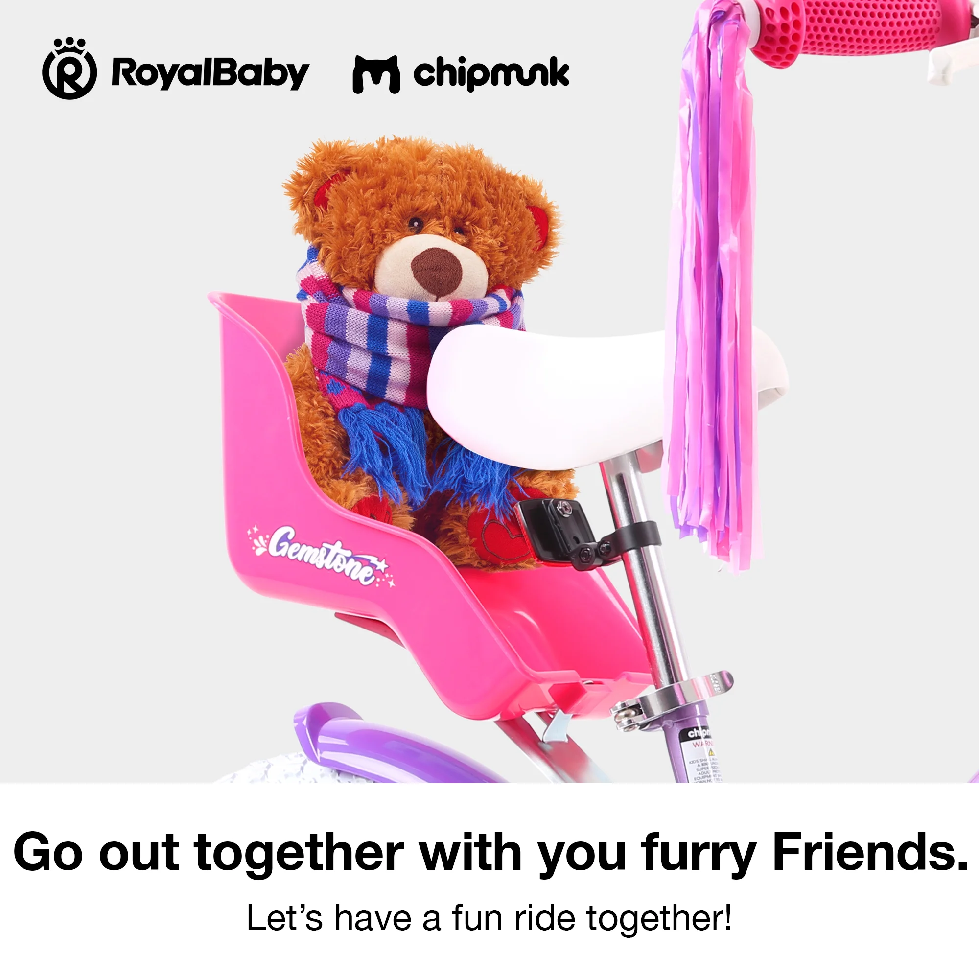 RoyalBaby 14 inch Gemstone Girls Bike Coaster Brake Ages 3-4 Years, With Doll Bike Seat and Streamers Multiple Colors, Purple - Image 2