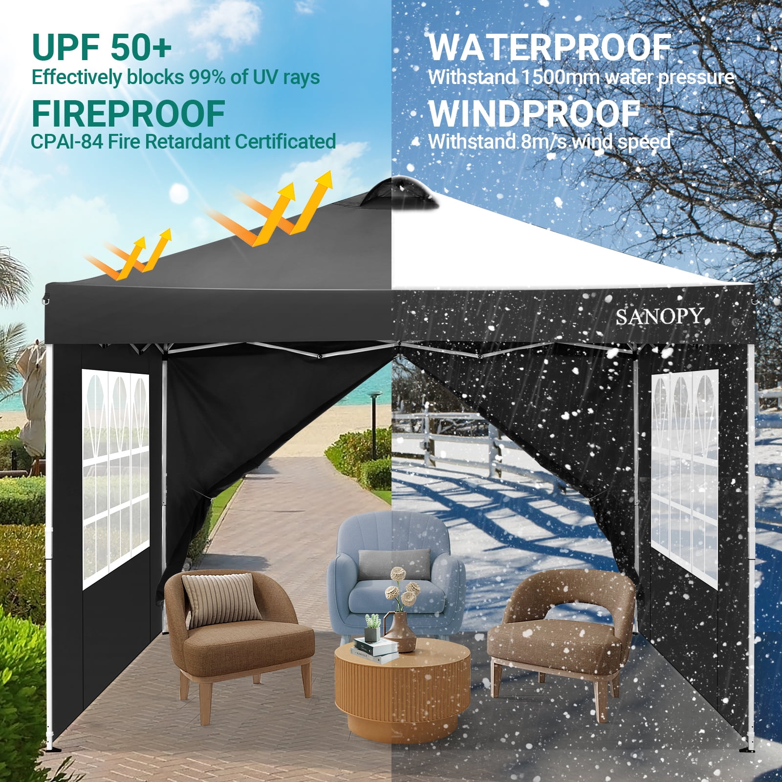 SANOPY 10' x 10' Straight Leg Pop-up Canopy Tent Easy Two Person Setup Instant Outdoor Canopy Folding Shelter with 4 Removable Sidewalls, Air Vent on The Top, 4 Sandbags, Carrying Bag, Black - Image 10