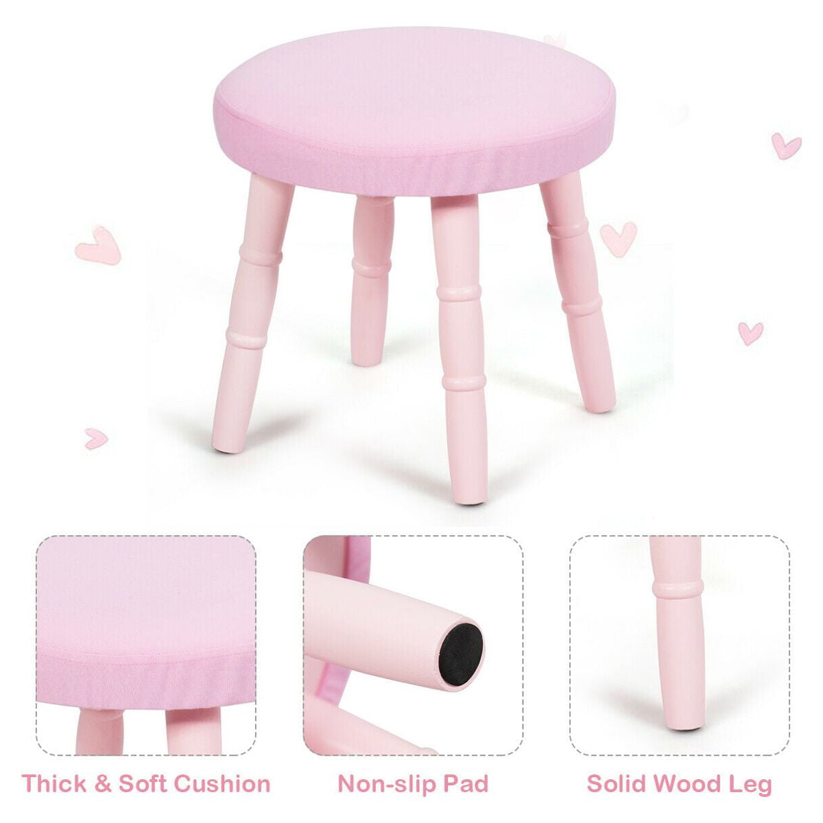 Gymax Kids Vanity Makeup Table & Chair Set Make Up Stool Play Set for Children Pink - Image 5