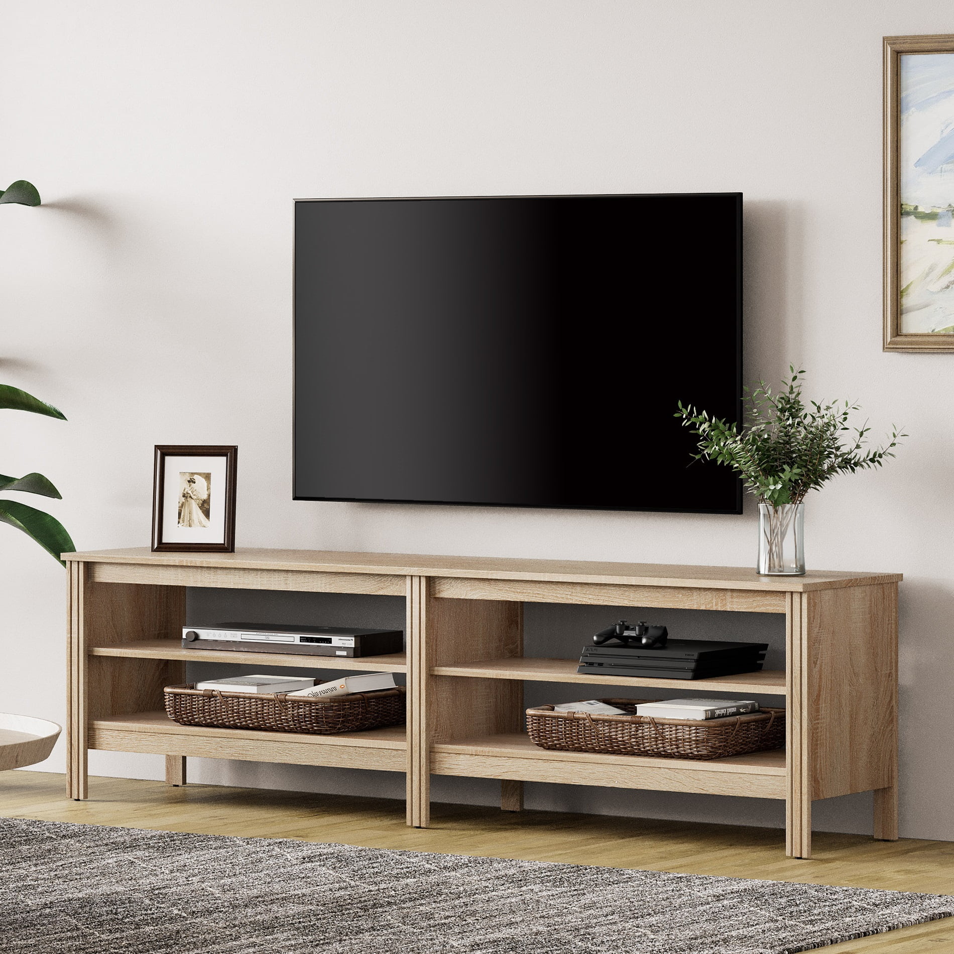 TV Stand for 75 Inch TV Stands, Media Console Entertainment Center Television Table with Open Shelves for Living Room, Oak 70 inch - Image 5