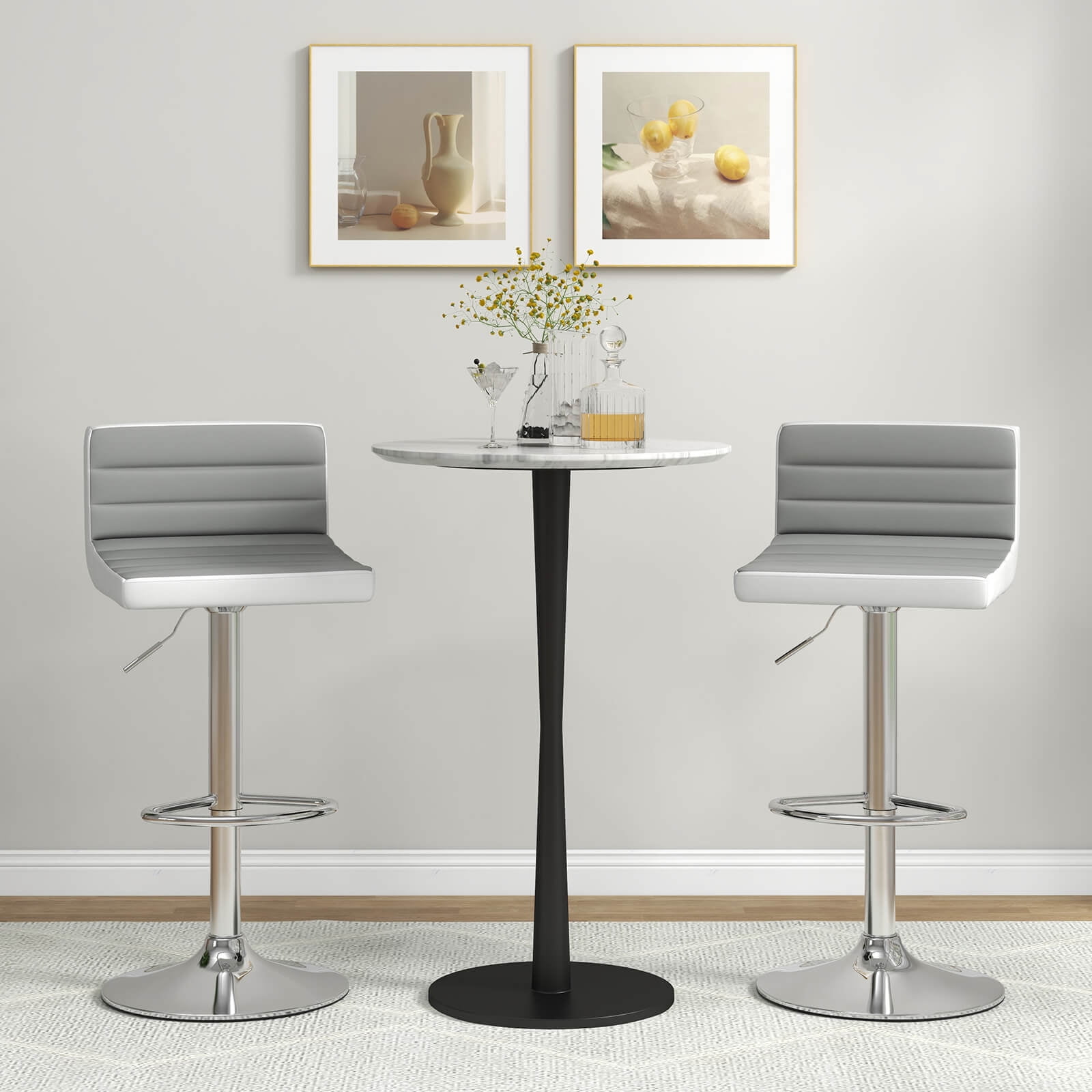Costway Set of 2 Bar Stools Adjustable Barstool PU Leather Swivel Pub Chairs Armless - Image 3