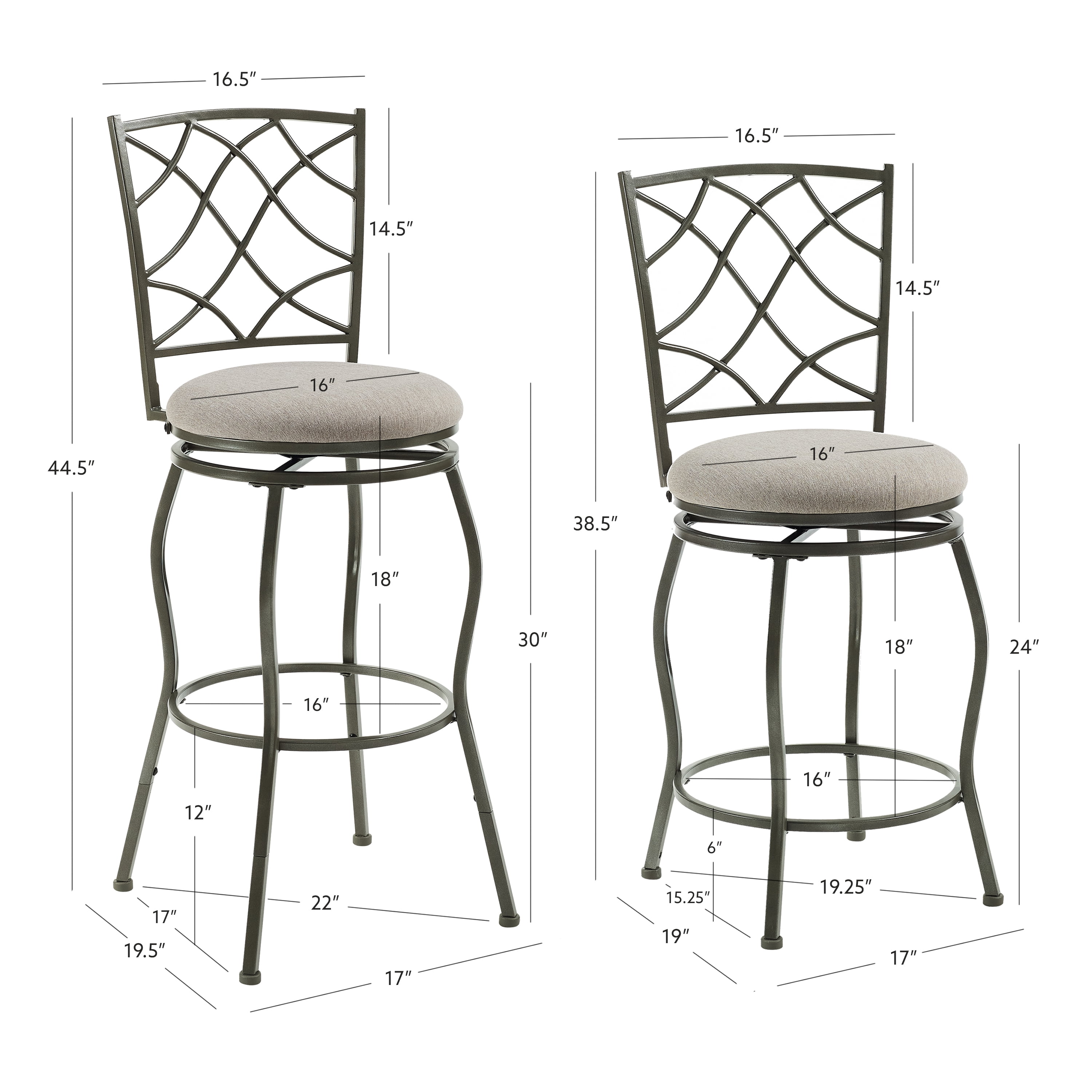 Linon Caston Adjustable Metal Swivel Bar Stool, Set of 3, Pewter - Image 16