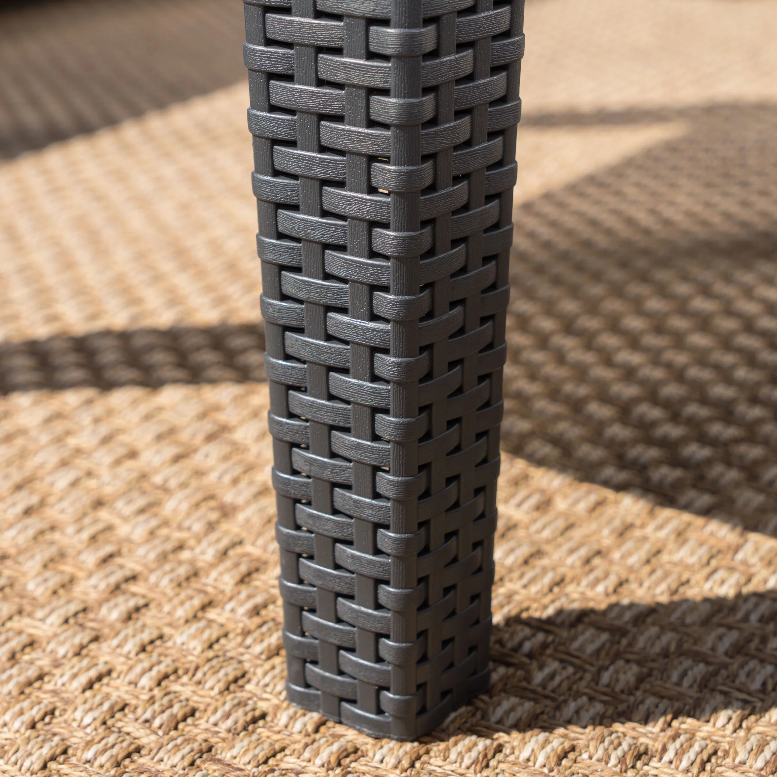 Outdoor 4 Piece Faux Wicker Rattan Style Chat Set with Cushions, Charcoal Light Grey - Image 11