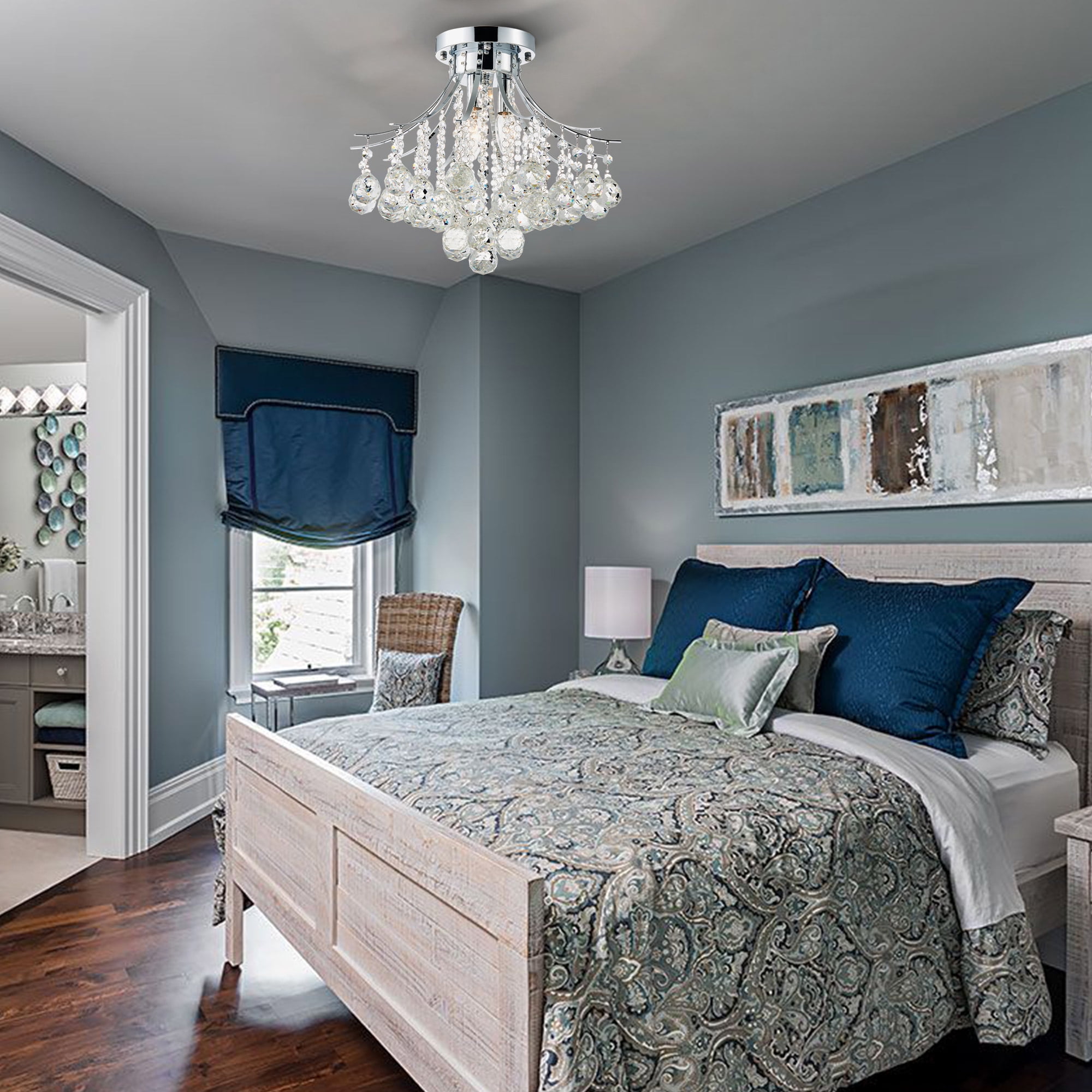 3-Light Crystal Chandelier Ceiling Fixture Pendant, Flush Mount Raindrop Pendant UL Listed - Image 8