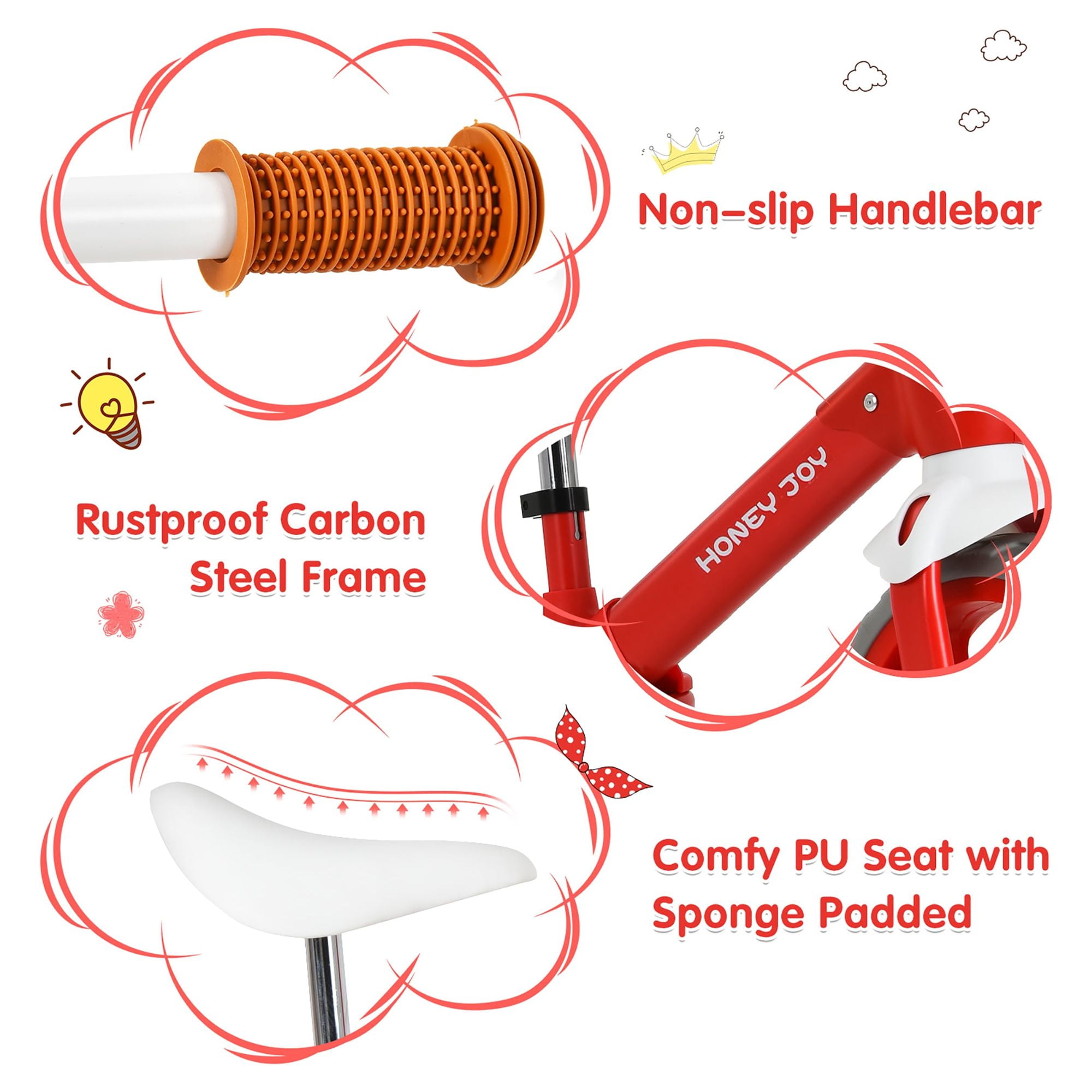 Costway Kids Balance Bike Toddler Training Bicycle w/ Feetrests for 2-5 Years Old Red - Image 4