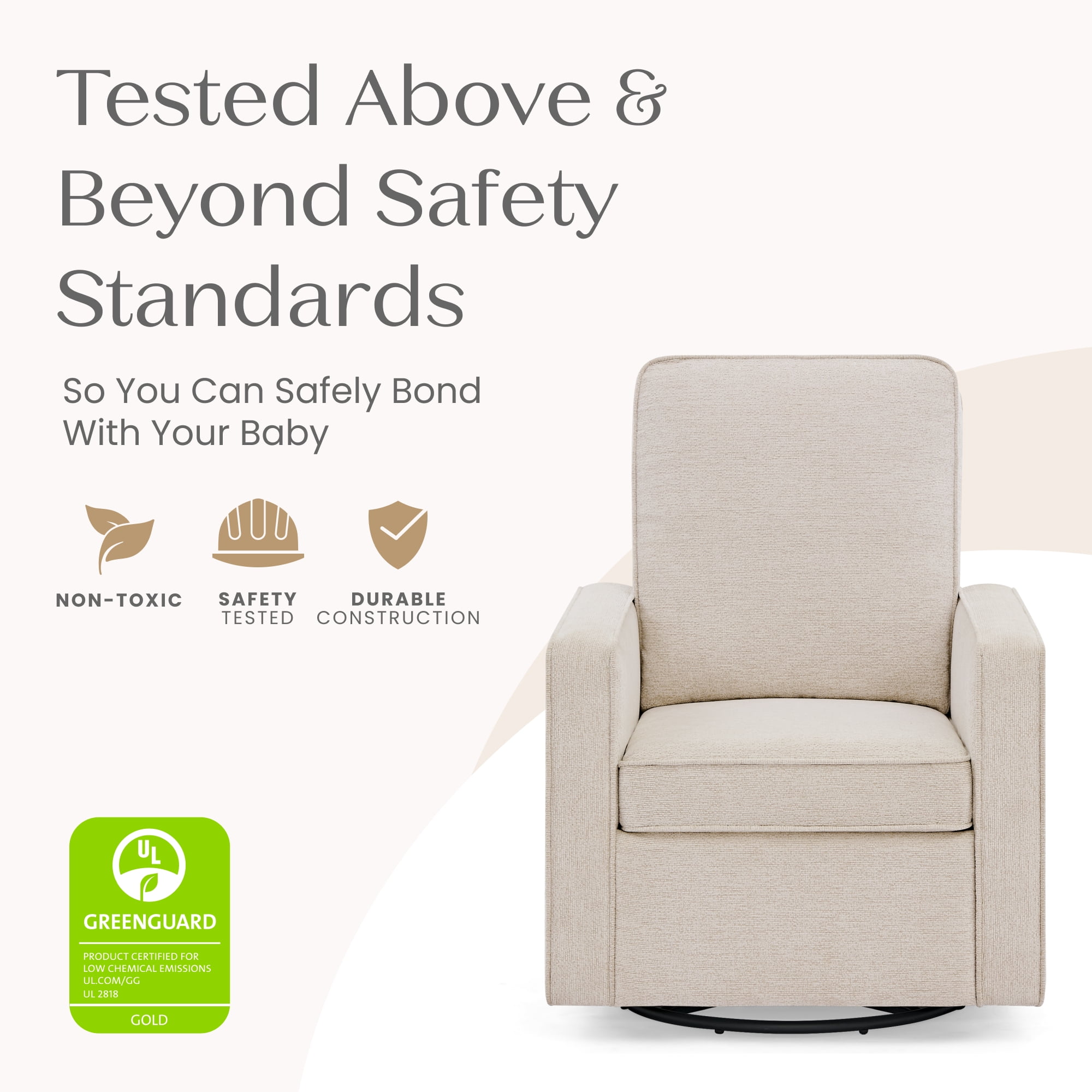 Delta Children Noah Upholstered Swivel Glider with Stain-Resistant Performance Fabric- Greenguard Gold Certified, Almond - Image 8