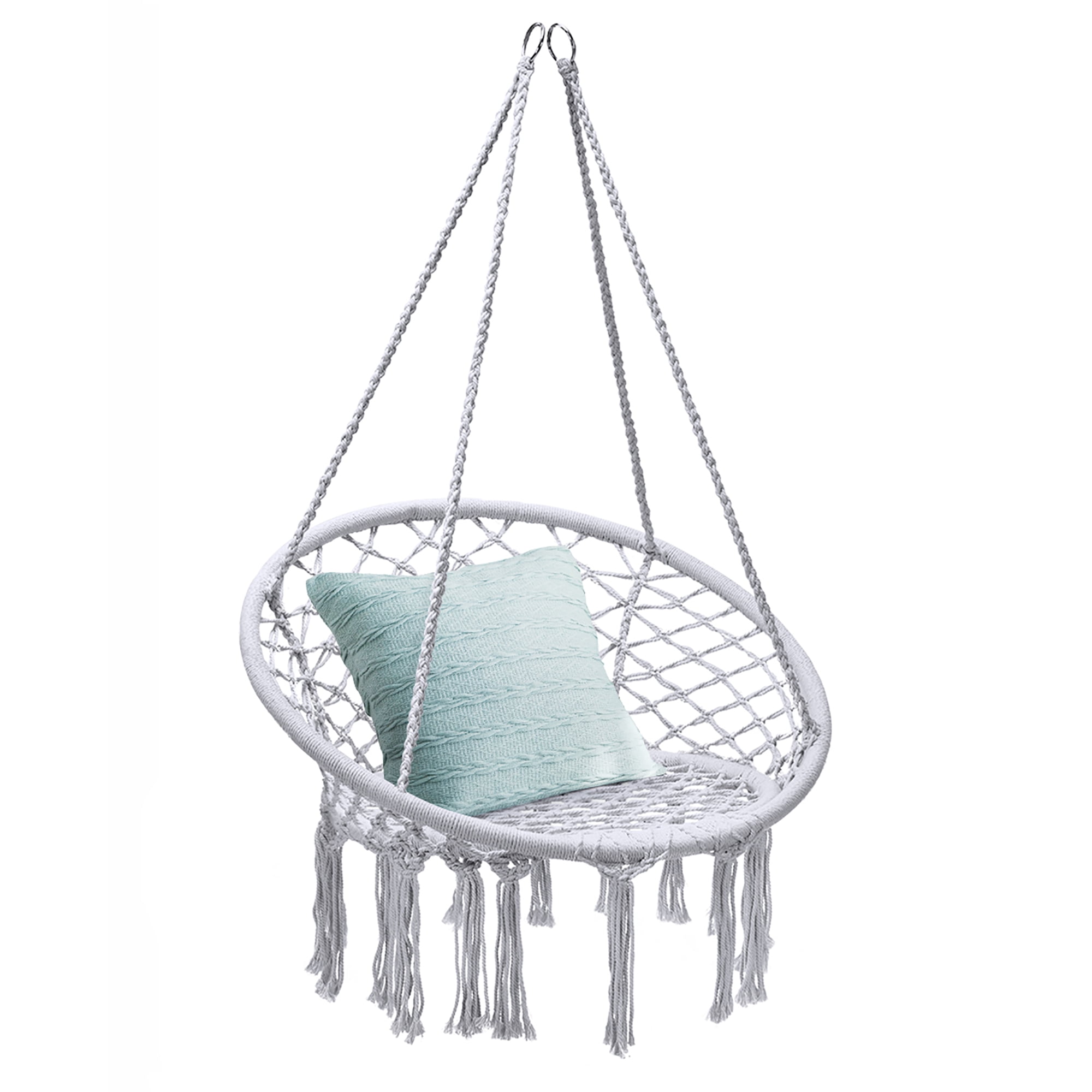 Costway Hanging Hammock Chair Macrame Swing Handwoven Cotton Backrest Garden Grey - Image 3