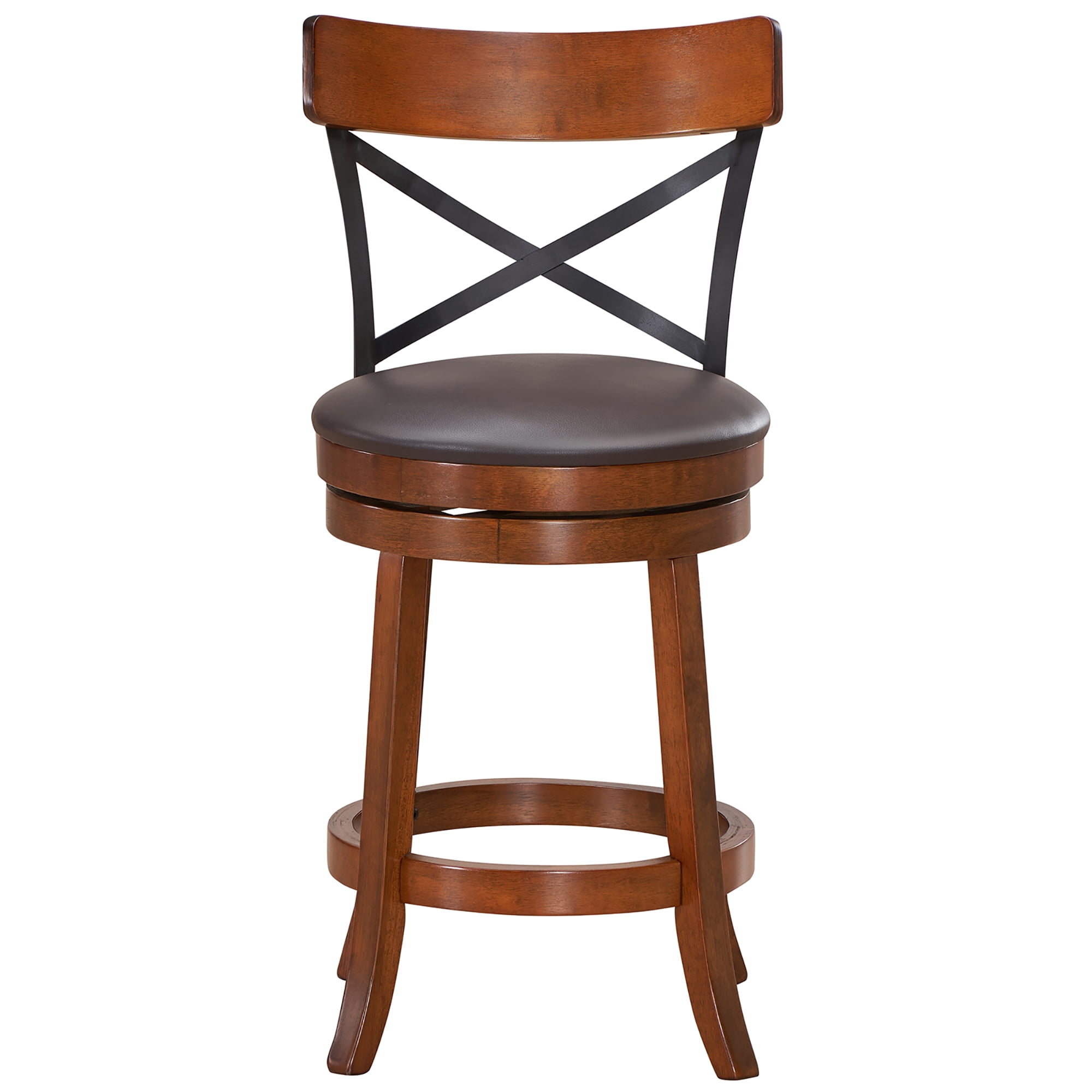 Costway Set of 2 Bar Stools Swivel 25'' Dining Bar Chairs with Rubber Wood Legs - Image 3