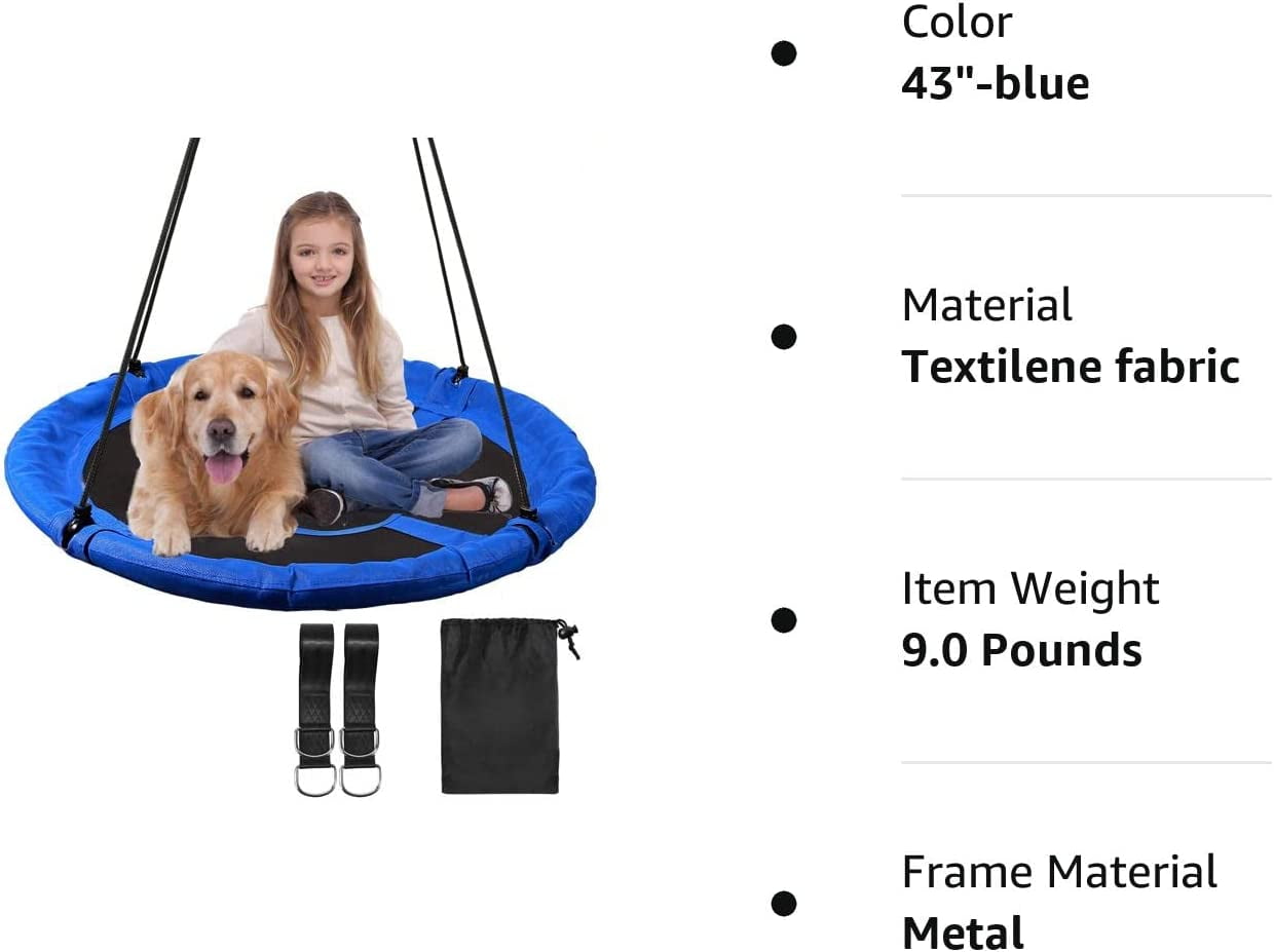 REDCAMP 43" Flying Saucer Tree Swing Indoor Outdoor Play Set Swing for Kids and Adults, Durable Adjustable Ropes 600lbs, Blue - Image 6