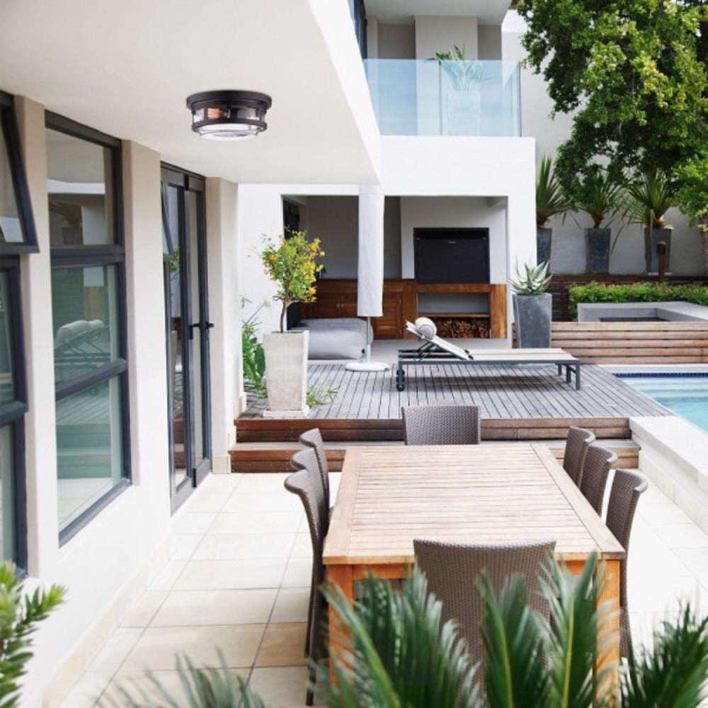 Globe Electric Vintage Wolfe 2-Light Bronze Dimmable Outdoor Flush Mount Ceiling Light - Image 4