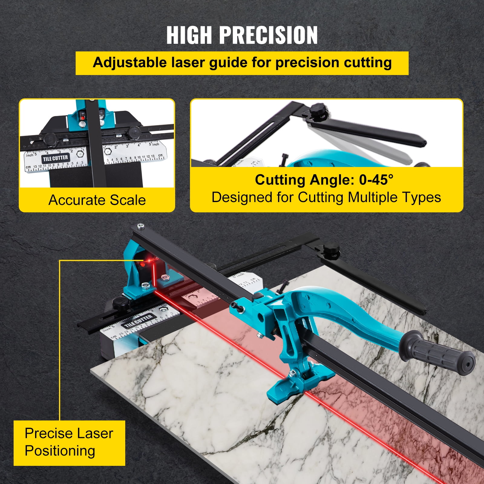 VEVOR 24 inch Tile Cutter Single Rail Double Brackets Manual Tile Cutter 3/5 inch Cap w/Precise Laser Manual Tile Cutter Tools for Precision Cutting - Image 8