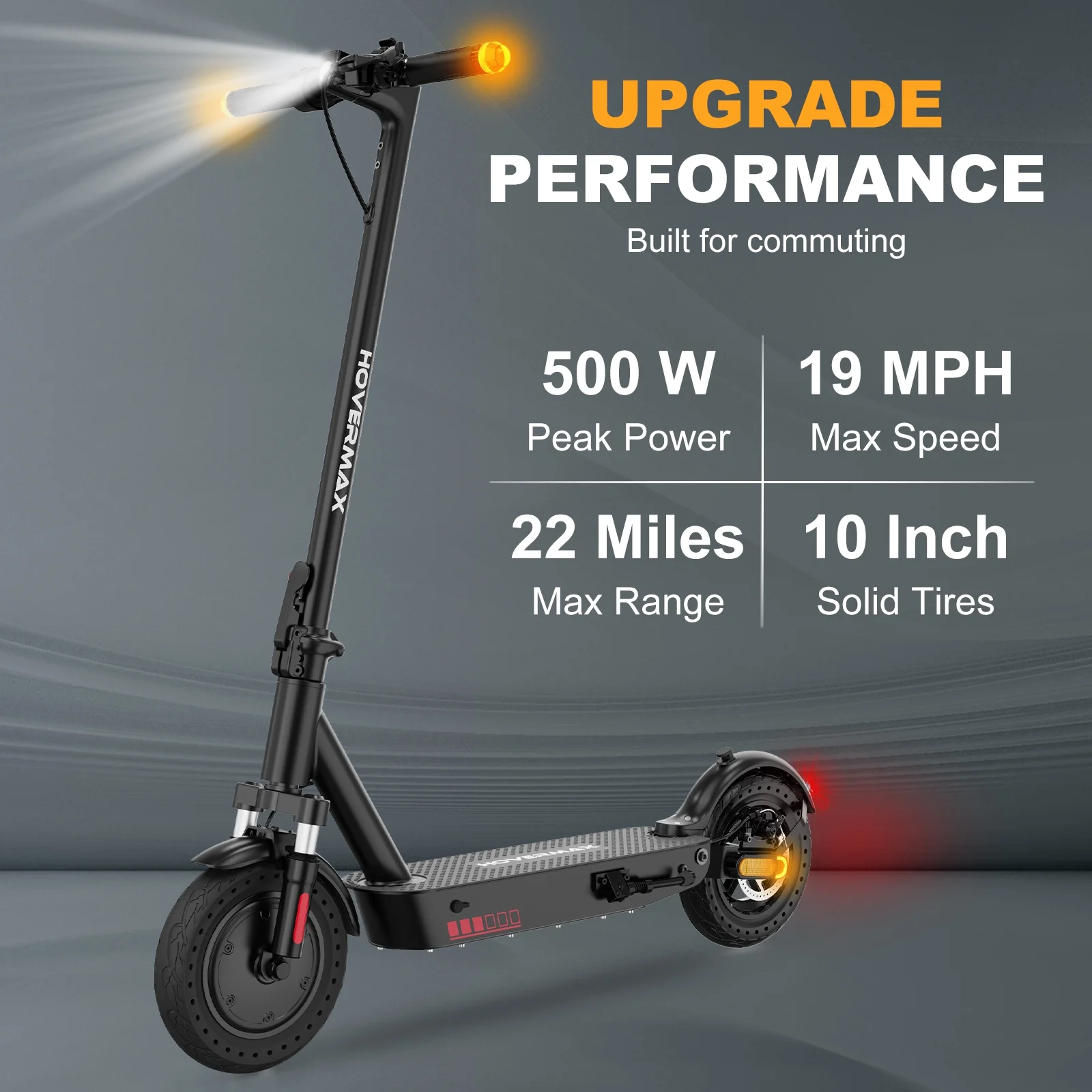 HOVERMAX H10K Pro Electric Scooter, 500W Motor 19MPH Top Speed 22 Miles Long Range, 10'' Solid Tires Folding Electric Scooter for Adult Commute - Image 7
