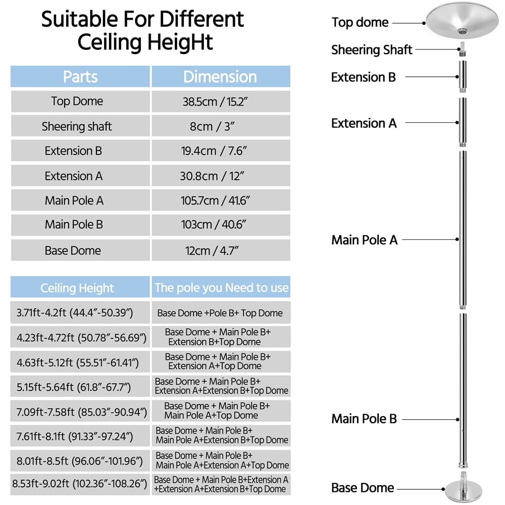 Alden Design Portable Stripper Dance Pole Height Adjustable Spinning Static Dancing Pole - Image 2