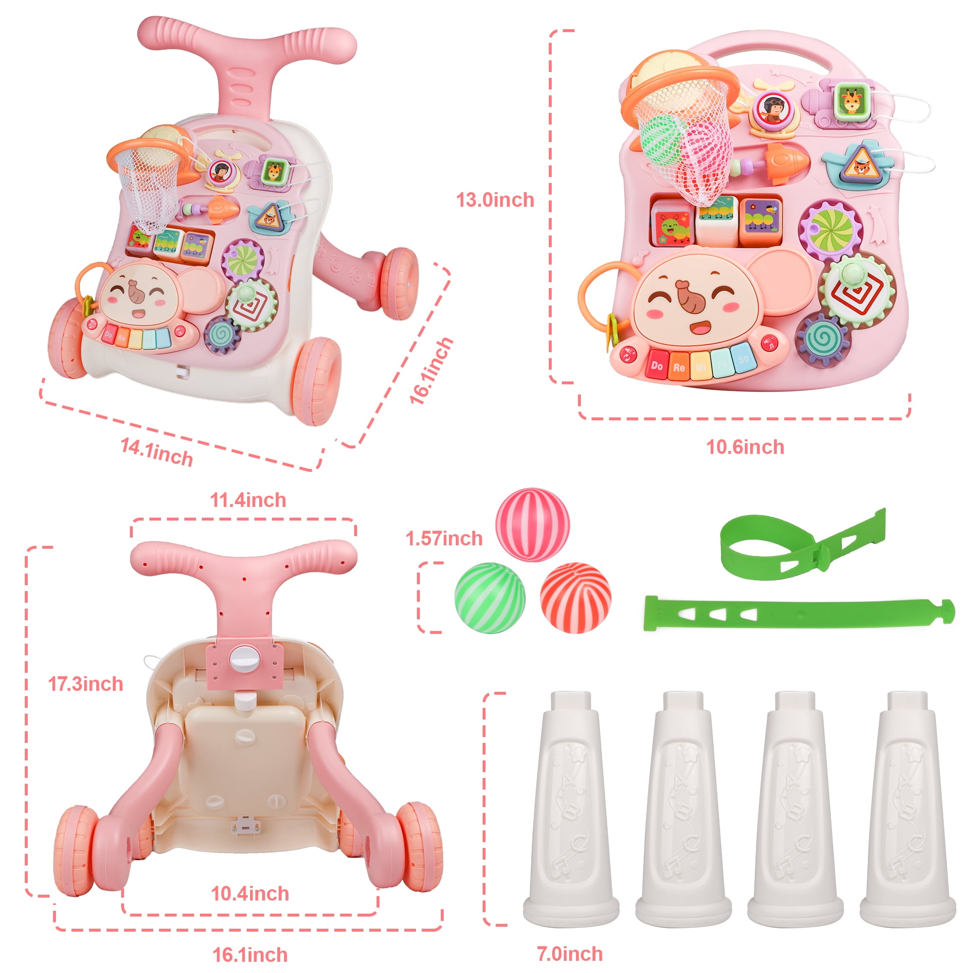 Hot Bee 3-in-1 Baby Walker and Learning Table Center, Perfect Learning Toys Christmas Baby Toy Gift for Infants 6-12 Months, 17.3 Inch Perfect for Early Development & Playtime for Girls Boys-Pink - Image 4