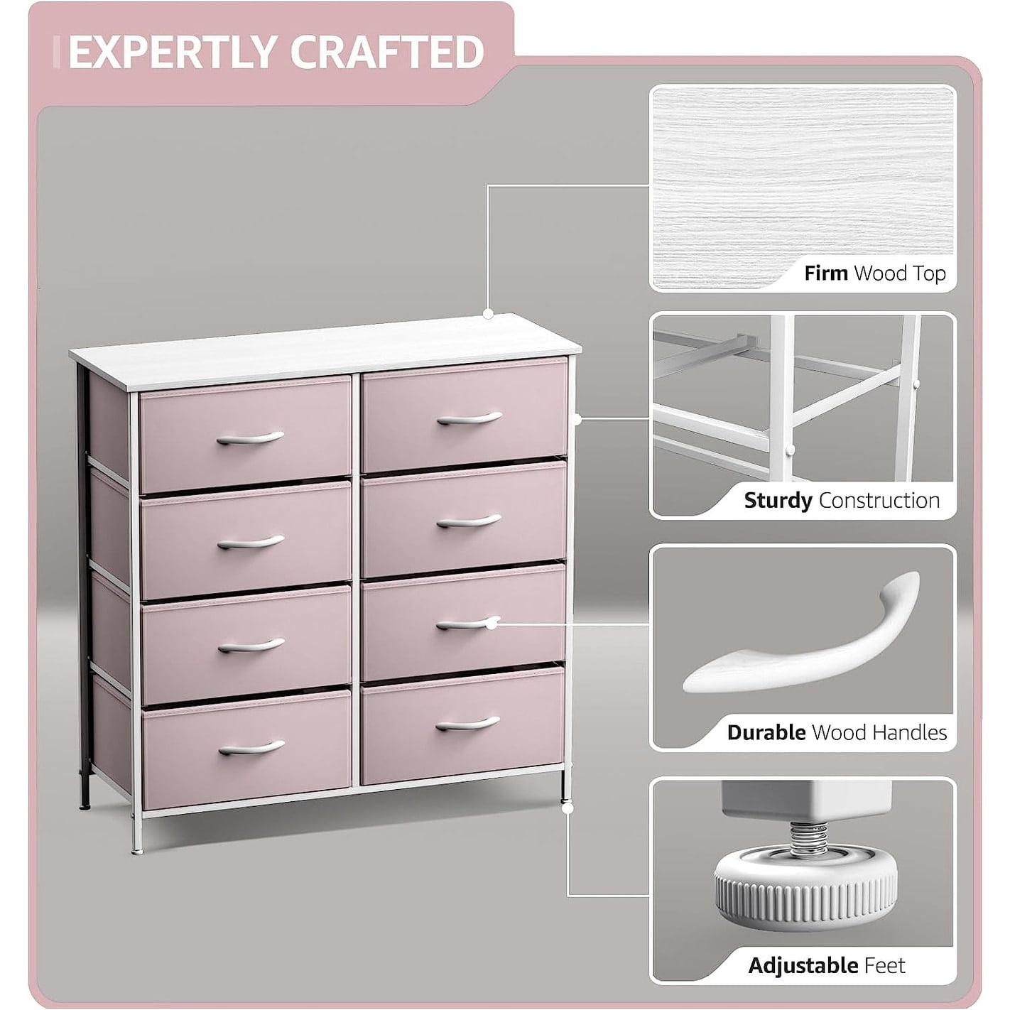 Sorbus Dresser w/ 8 Fabric Bin Drawers- Furniture Storage Chest for Kids Bedroom pi - Image 4