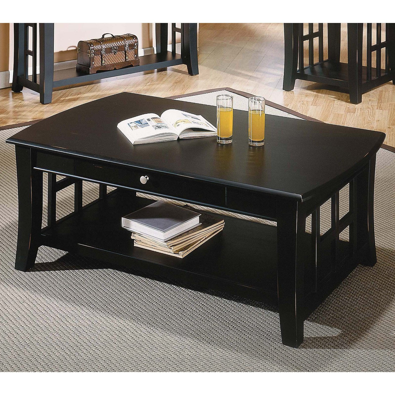 Steve Silver Cassidy Indoor Traditional with Storage and Shelf Rectangle Coffee Table, Black - Image 3
