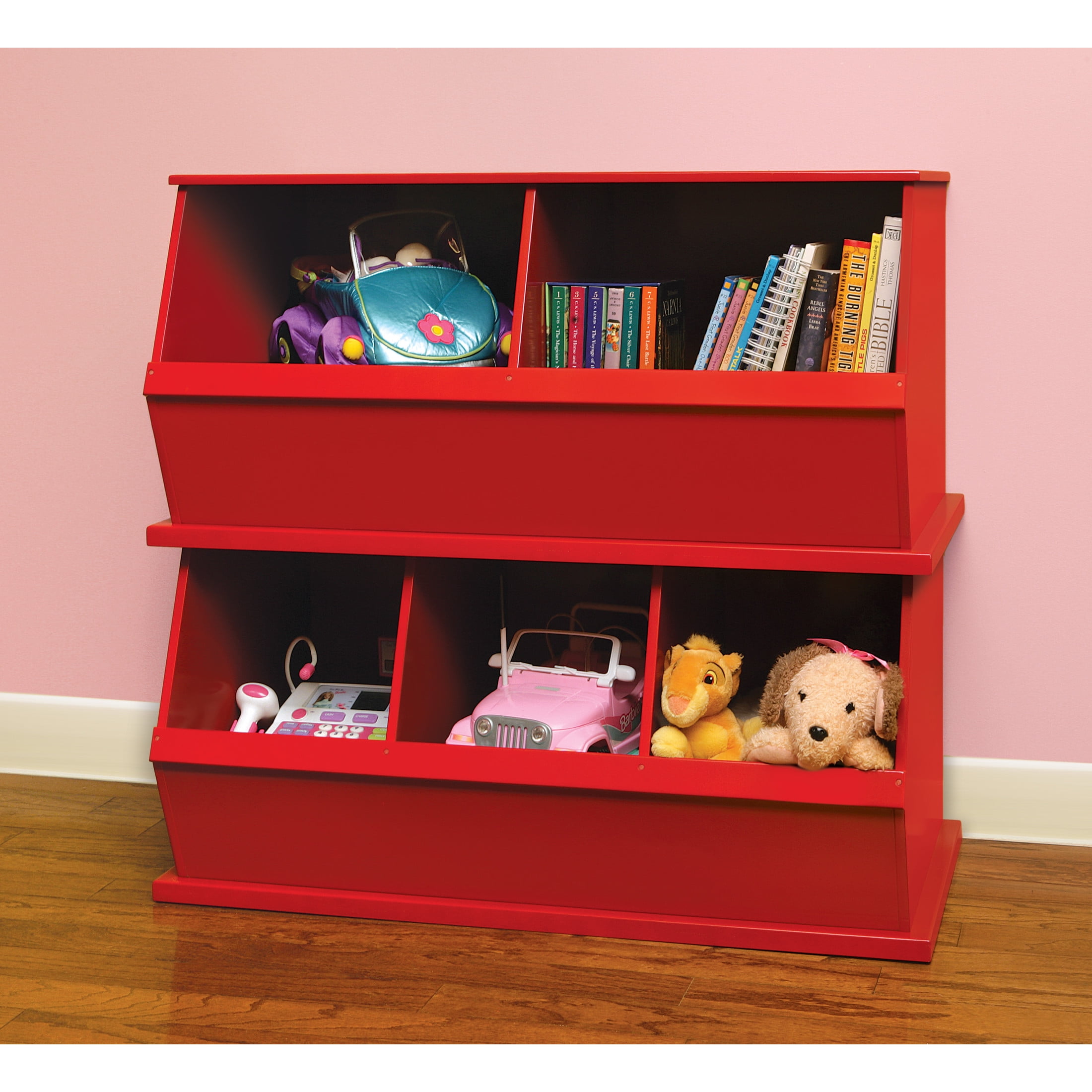 Badger Basket Children's 2-Bin Stackable Wooden Storage Cubby 5.3 Cu ft. – Red - Image 7