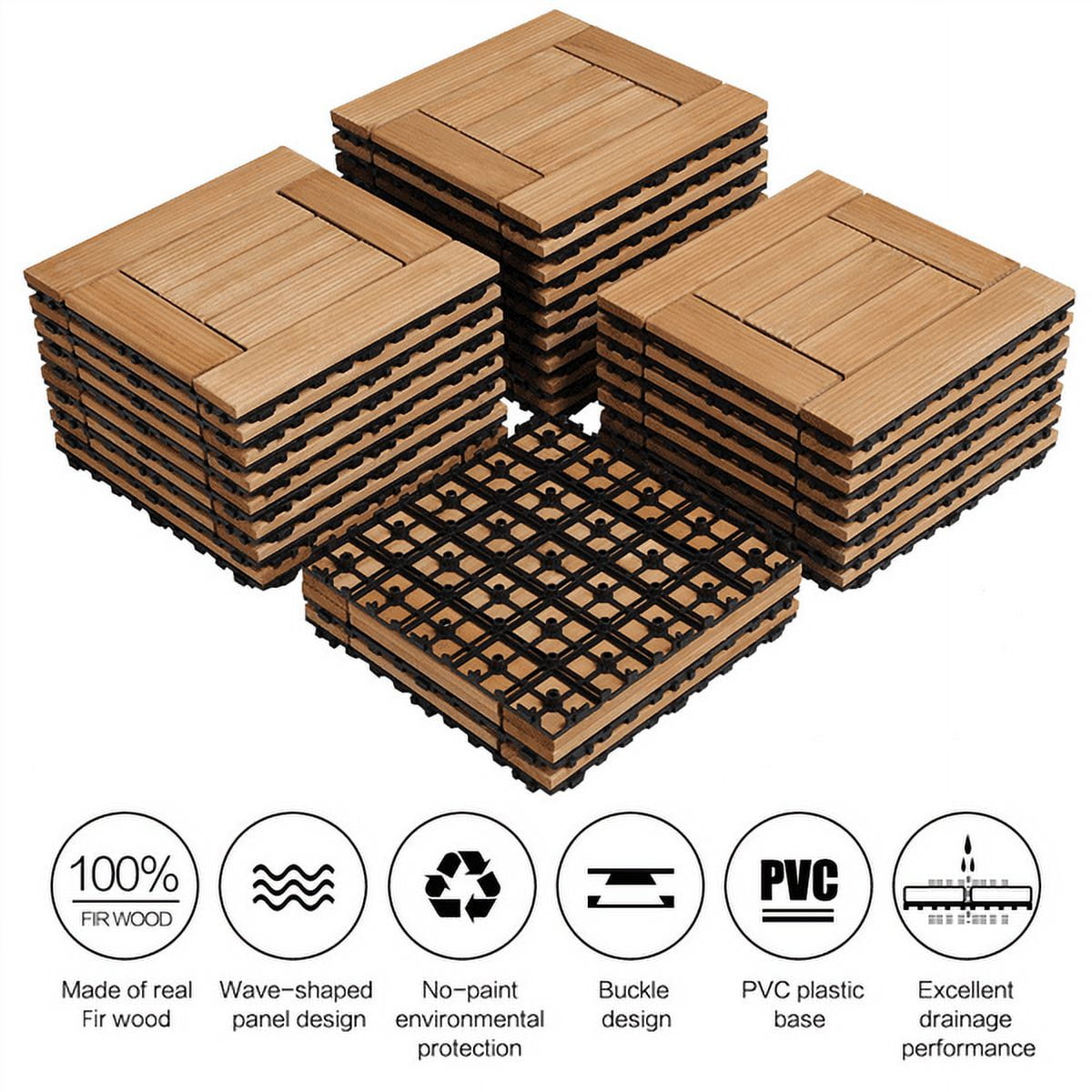 Alden Design 27pcs Indoor & Outdoor Wood Flooring Tiles for Patio Garden, 12" x 12", Natural Wood - Image 8