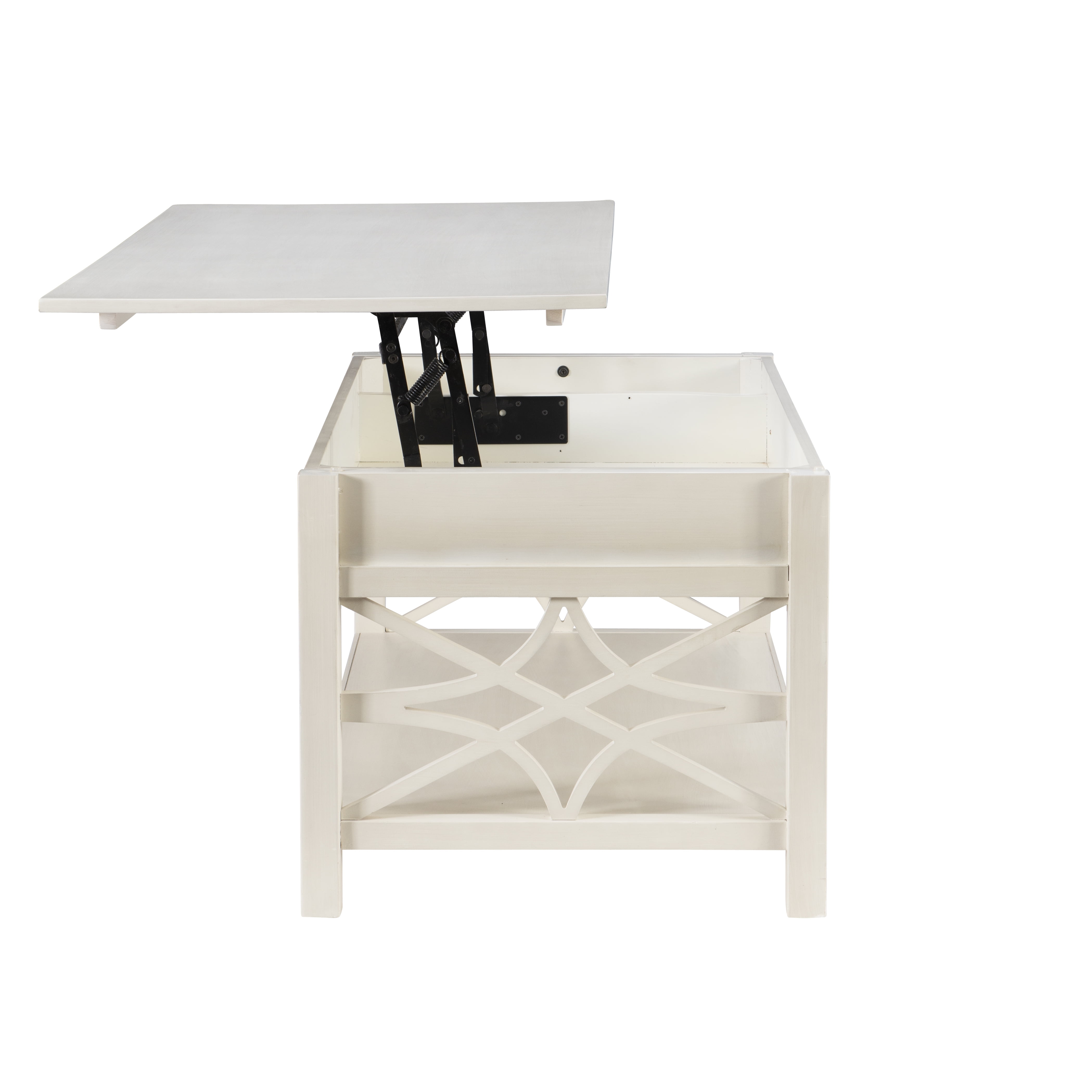 Linon Lift Top Storage Pine Wood Coffee Table, White - Image 6