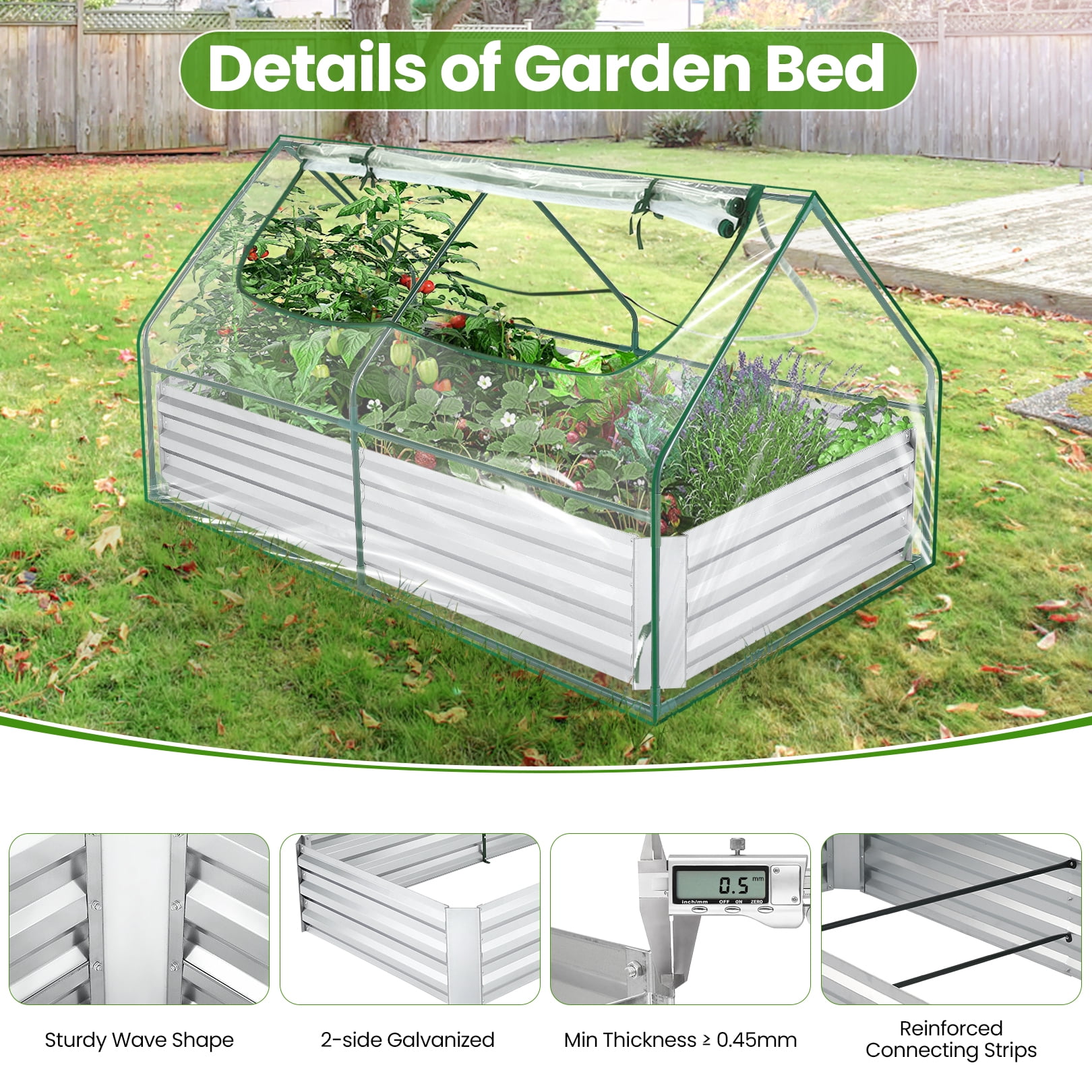 Funcid Galvanized Raised Garden Bed with Cover, Outdoor Metal Planter Box 2 Roll-Up Windows Mini Greenhouse for Growing Flowers Fruits Vegetables and Herbs, 6x3x3ft(Clear) - Image 4