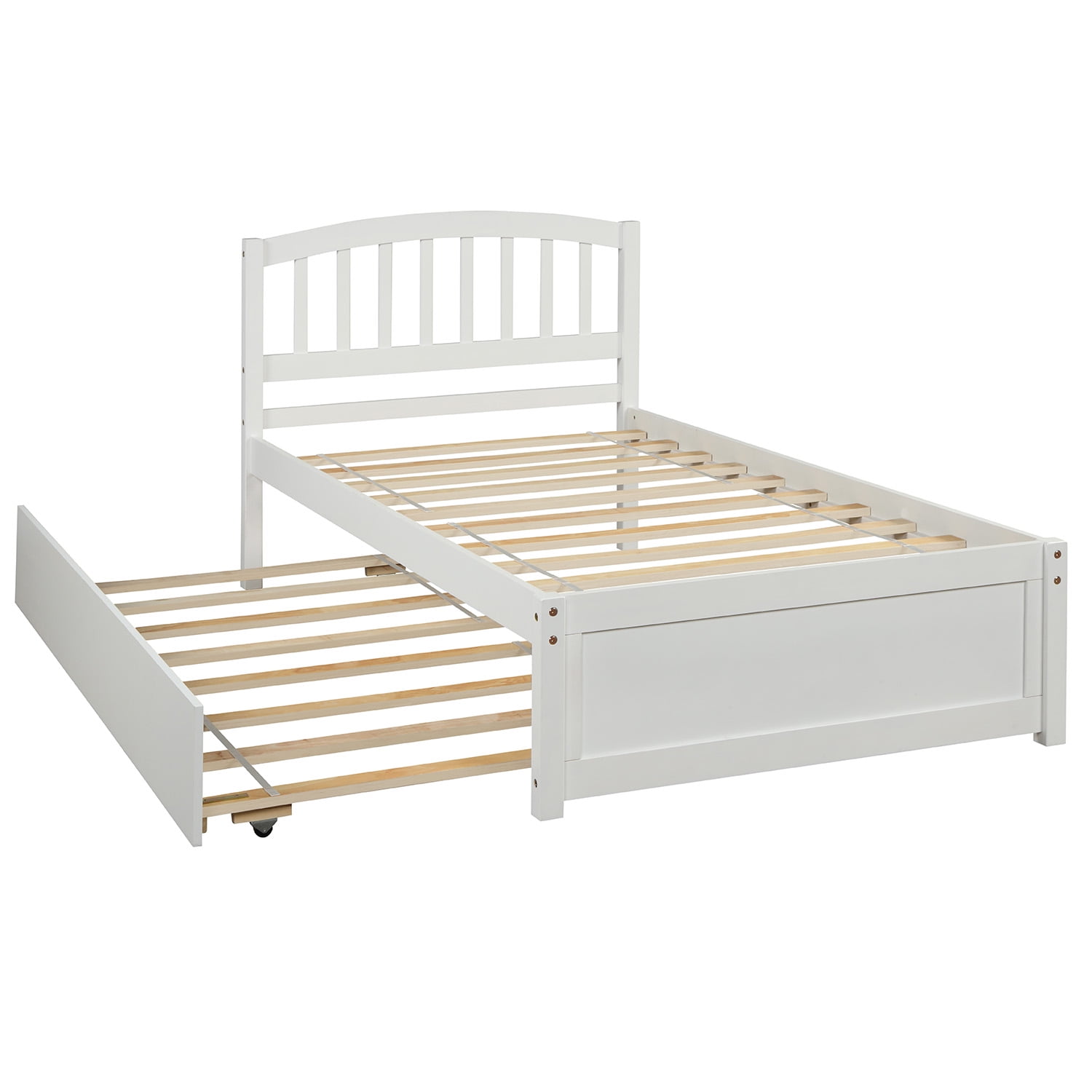 Aukfa Twin Platform Bed with Trundle - Trundle Bed with Headboard for Kids Teens - White - Image 7