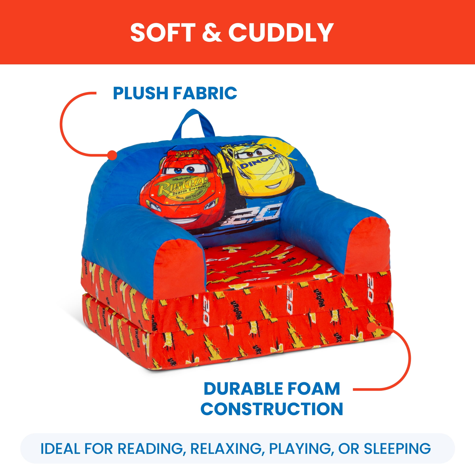 Cars Cozee Buddy Flip-Out Chair by Delta Children, Blue - Image 4