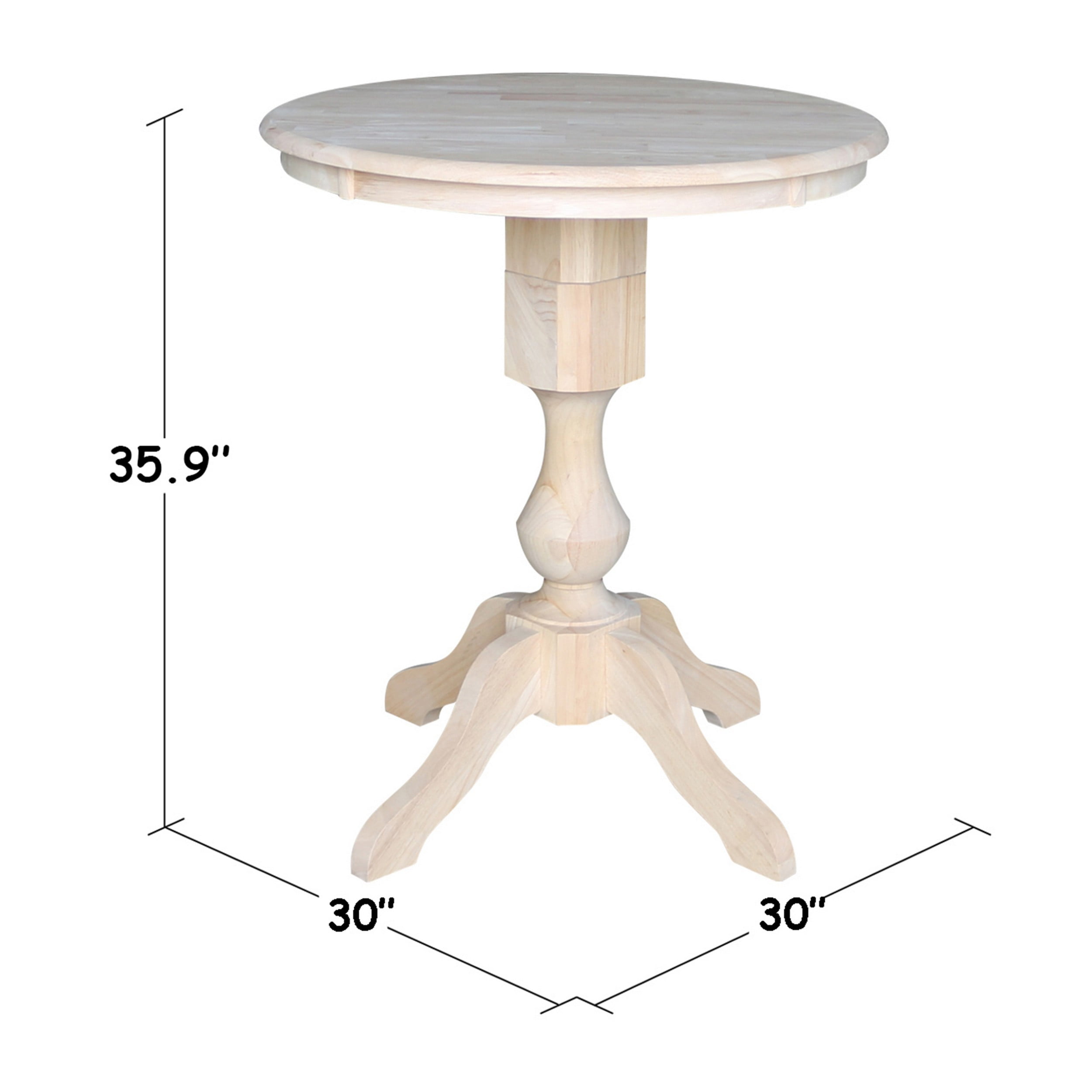 30" Round Top Pedestal Counter Height Table - Unfinished - Image 2