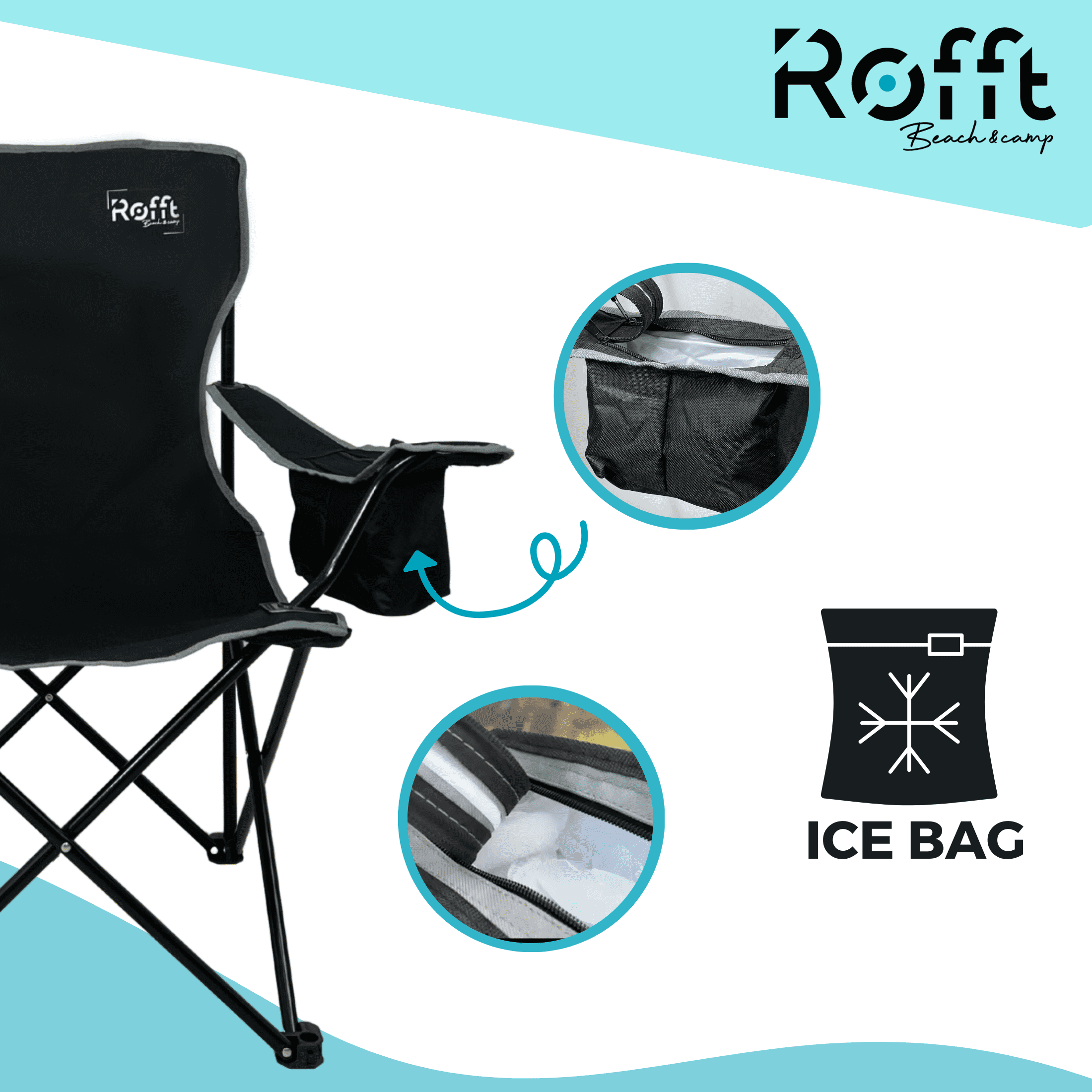 ROFFT Portable Camping Chair with Can Cooler, Fully Seat and Back with Side cooler Pocket and Cup Holder, Carry Bag Included, Collapsible Chair for Camping, events, Beach, and Sports - Image 11