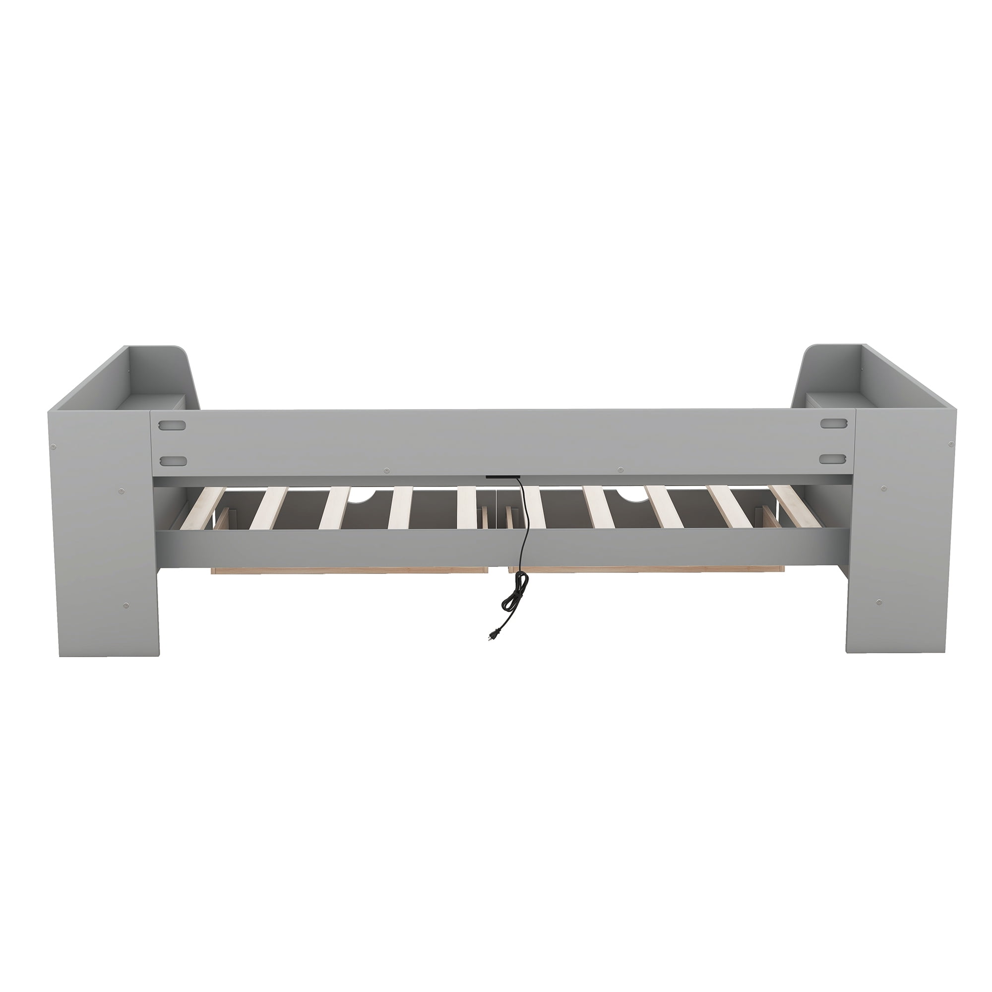 Euroco Twin Size Daybed with Shelf, Drawers and Charging Station for Bedroom, Gray - Image 10