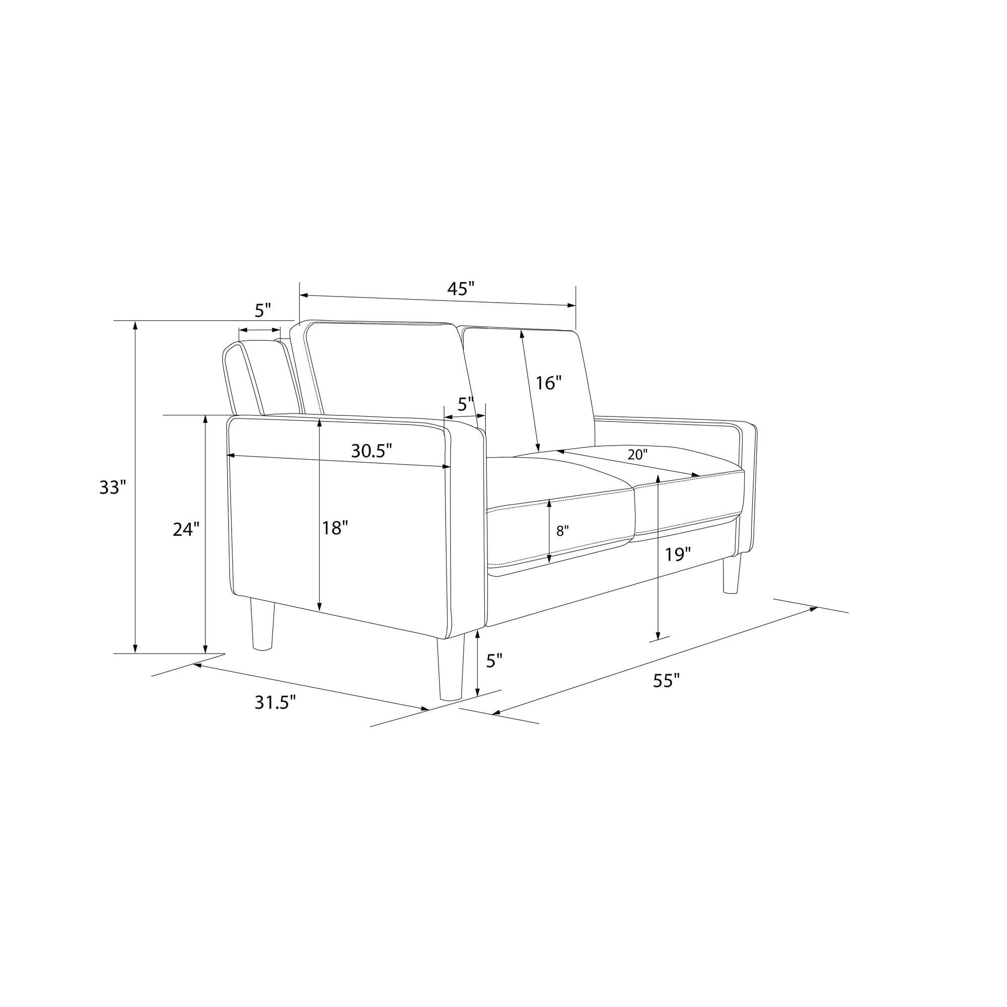 DHP Bryanna Loveseat 2 Seater Sofa , Camel Faux Leather - Image 11