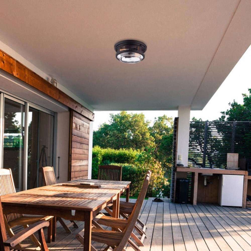 Globe Electric Vintage Wolfe 2-Light Bronze Dimmable Outdoor Flush Mount Ceiling Light - Image 5