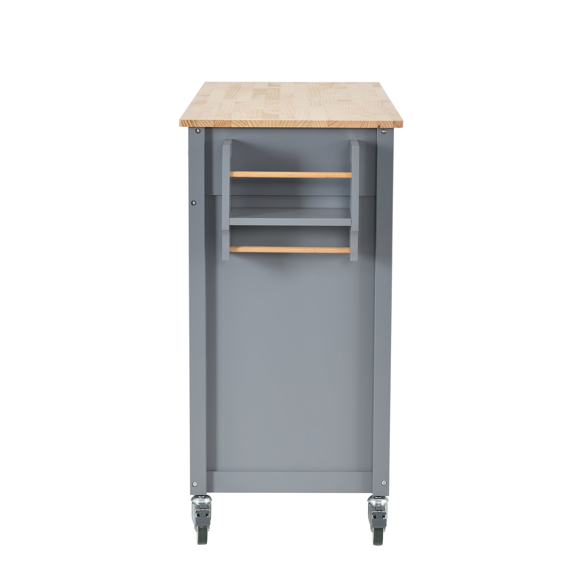 EUROCO Kitchen Island Cart with Solid Wood Top and Locking Wheels, 4 Door Cabinet and Two Drawers, Spice Rack and Towel Rack, Gray - Image 16