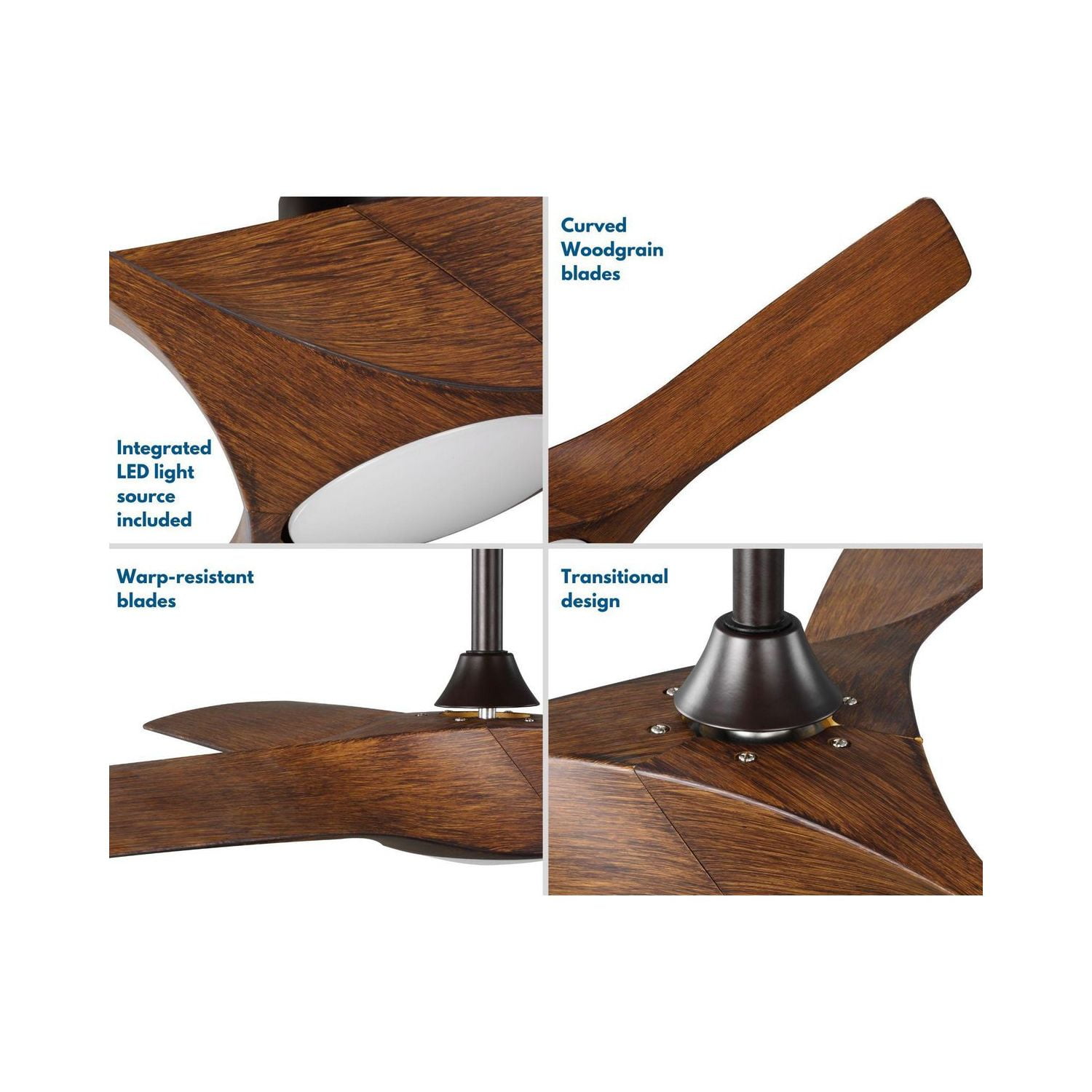 Ryne Collection 52" 3-Blade Woodgrain LED Transitional Indoor/Outdoor DC Ceiling Fan - Image 12