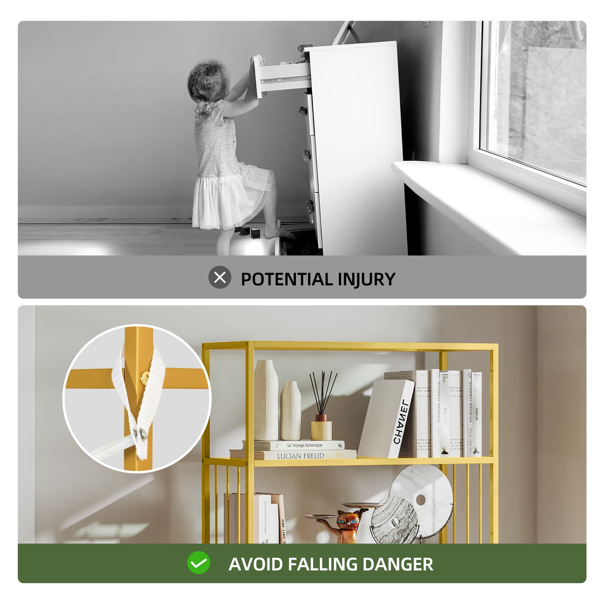 Uforic 6-Tier Gold Bookshelf, Modern Free Standing Storage Shelf with Metal Frame, Display Shelving Unit for Living Room, Acrylic and Gold Finish, Gold - Image 4