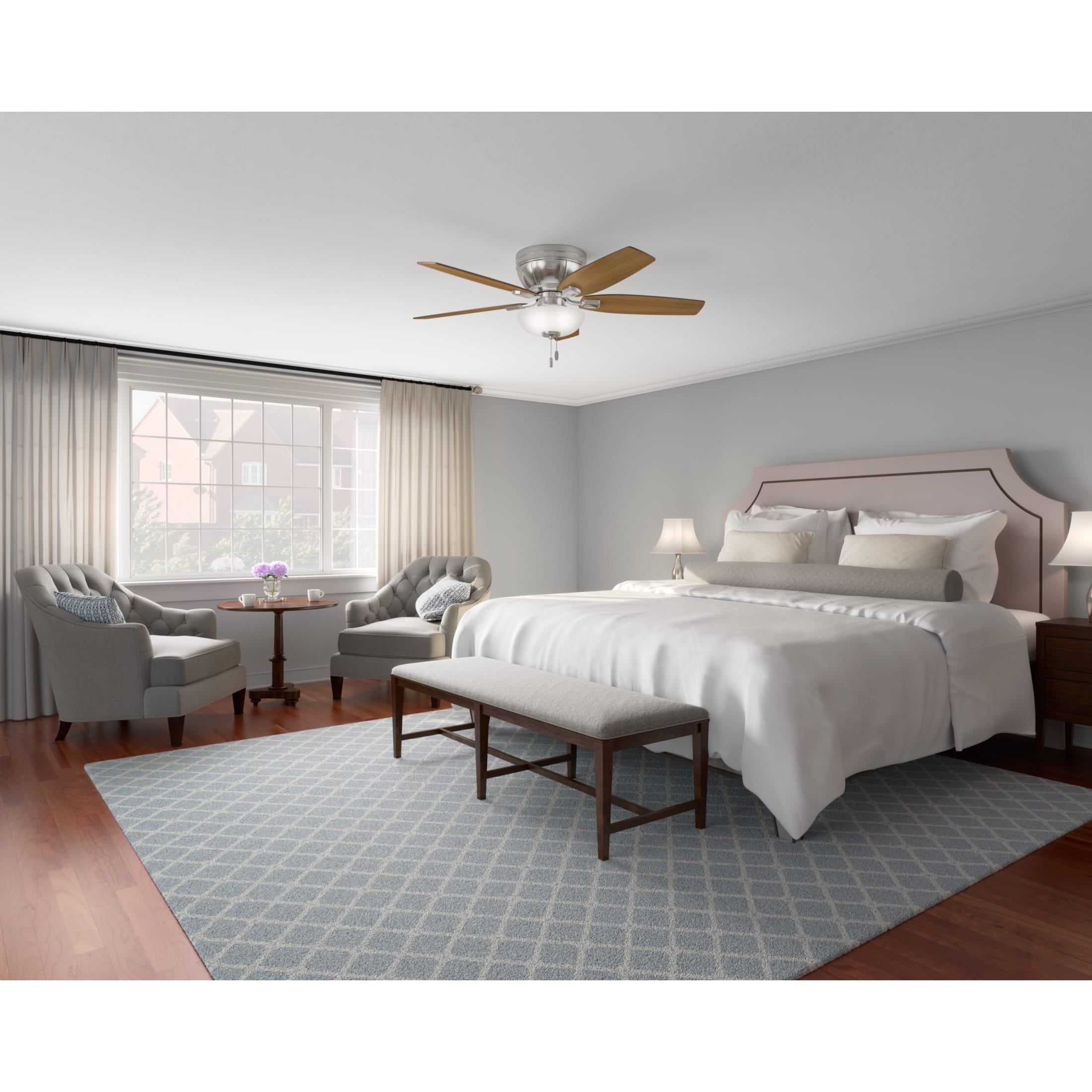 Hunter - Kenbridge Indoor Low Profile Ceiling Fan With Light, 52-inch, Brushed Nickel, Rustic-style, 3-speed WhisperWind Motor, 53380, for Living Rooms, Bedrooms - Image 6