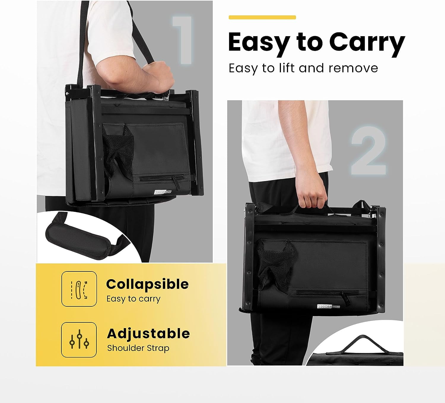 SPECSTAR 2-Pack Portable Stadium Seat for Bleachers with Back Support, Folding Bleacher Chair with Cup Holder and Shoulder Strap Black - Image 4