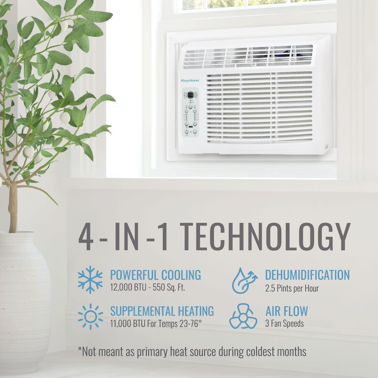 Keystone New 12,000 BTU 230V 550 Sq ft Window/Wall Air Conditioner with 11,000 BTU Supplemental Heat , KSTHW12B - Image 5