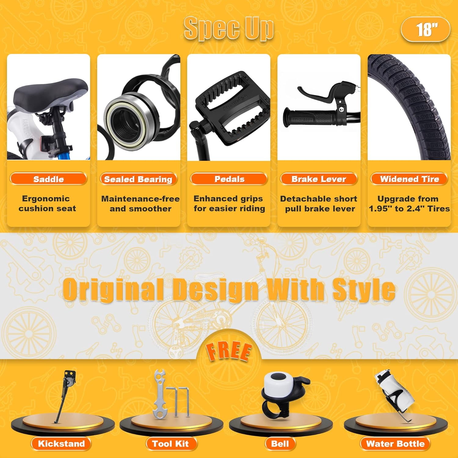 Royalbaby Freestyle 18" Kids Bicycle for Boys Girls, Ages 6-9 Years, Black - Image 9