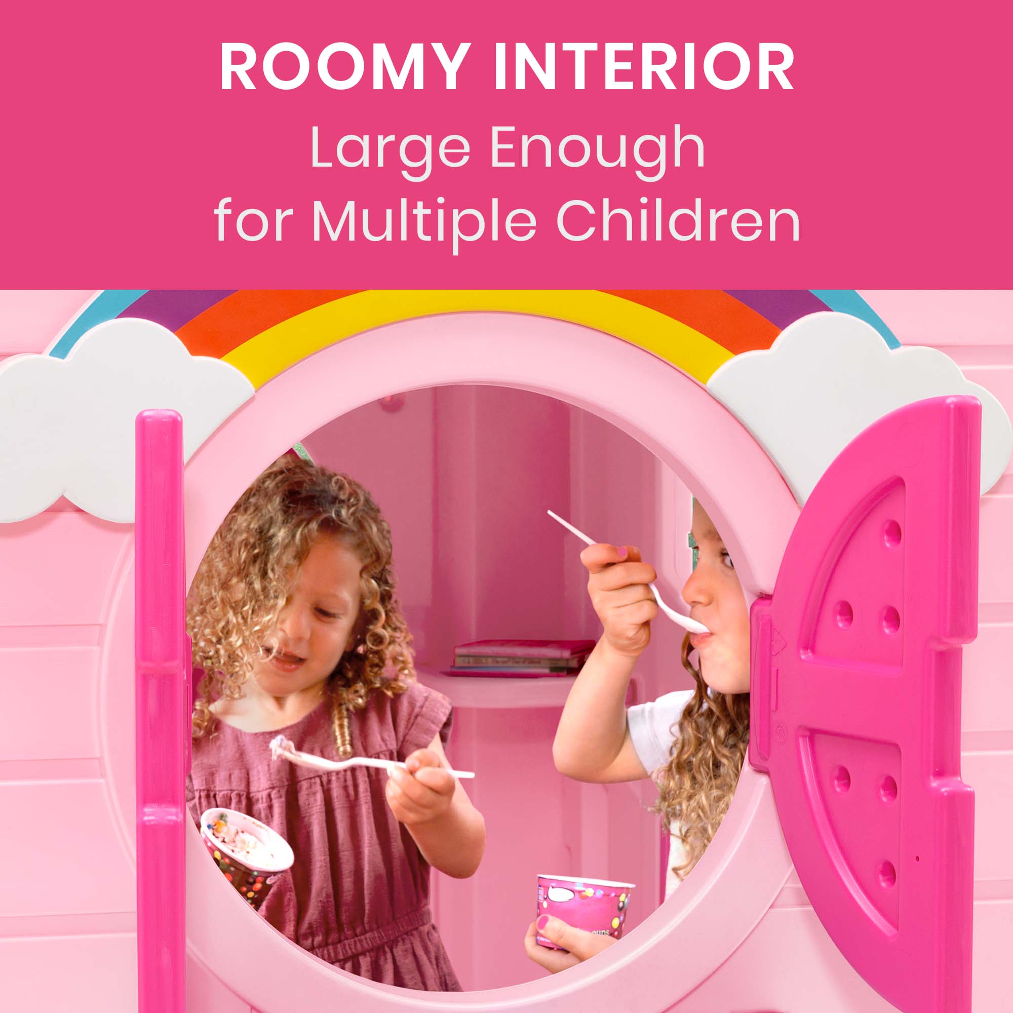 Delta Children Rainbow & Unicorn Plastic Indoor/Outdoor Playhouse with Easy Assembly, Pink - Image 10