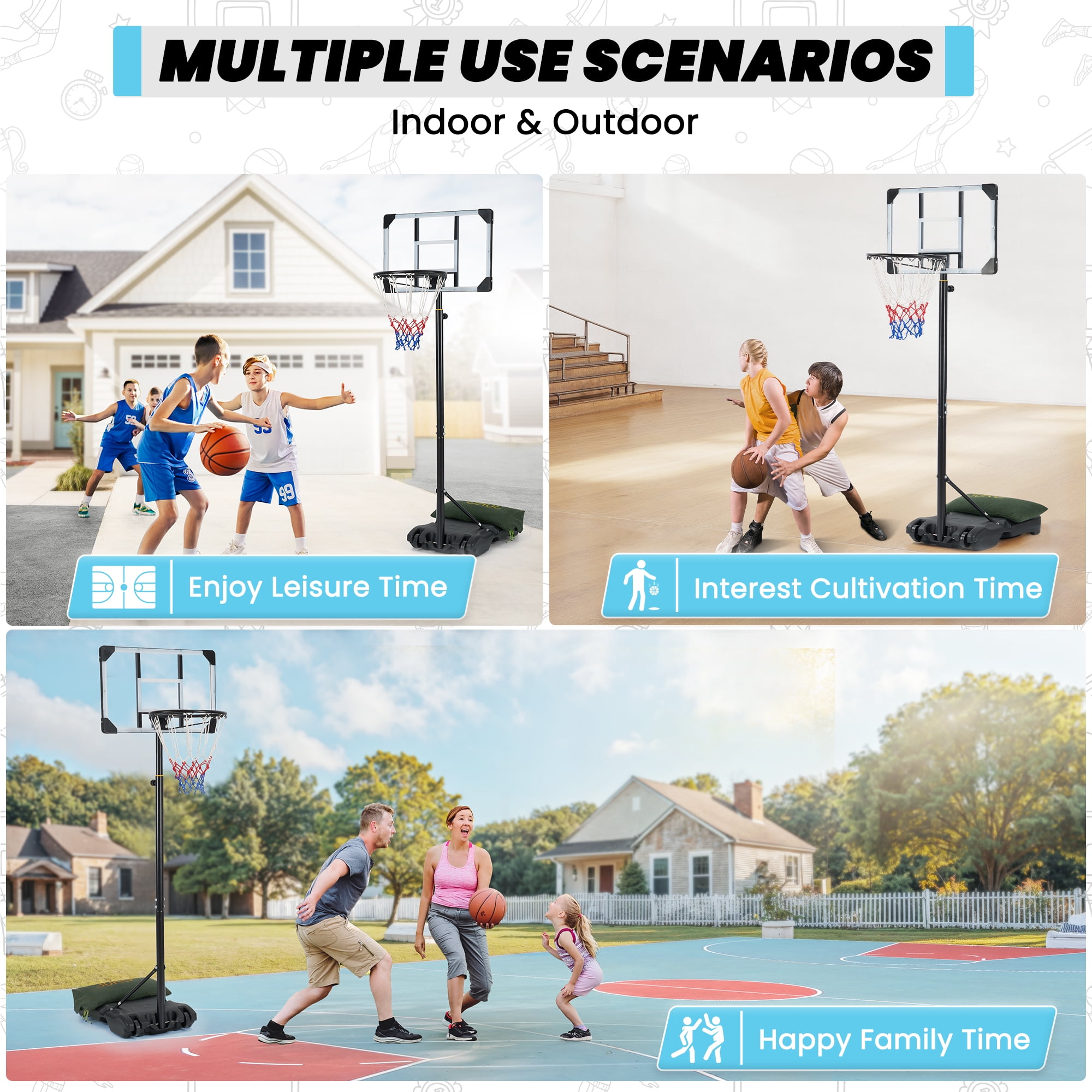 Naipo 28in Basketball Hoop Basketball Goal System Height Adjustable 5.1ft to 7ft Court for All Age Ranges Indoor Outdoor Use - Image 8