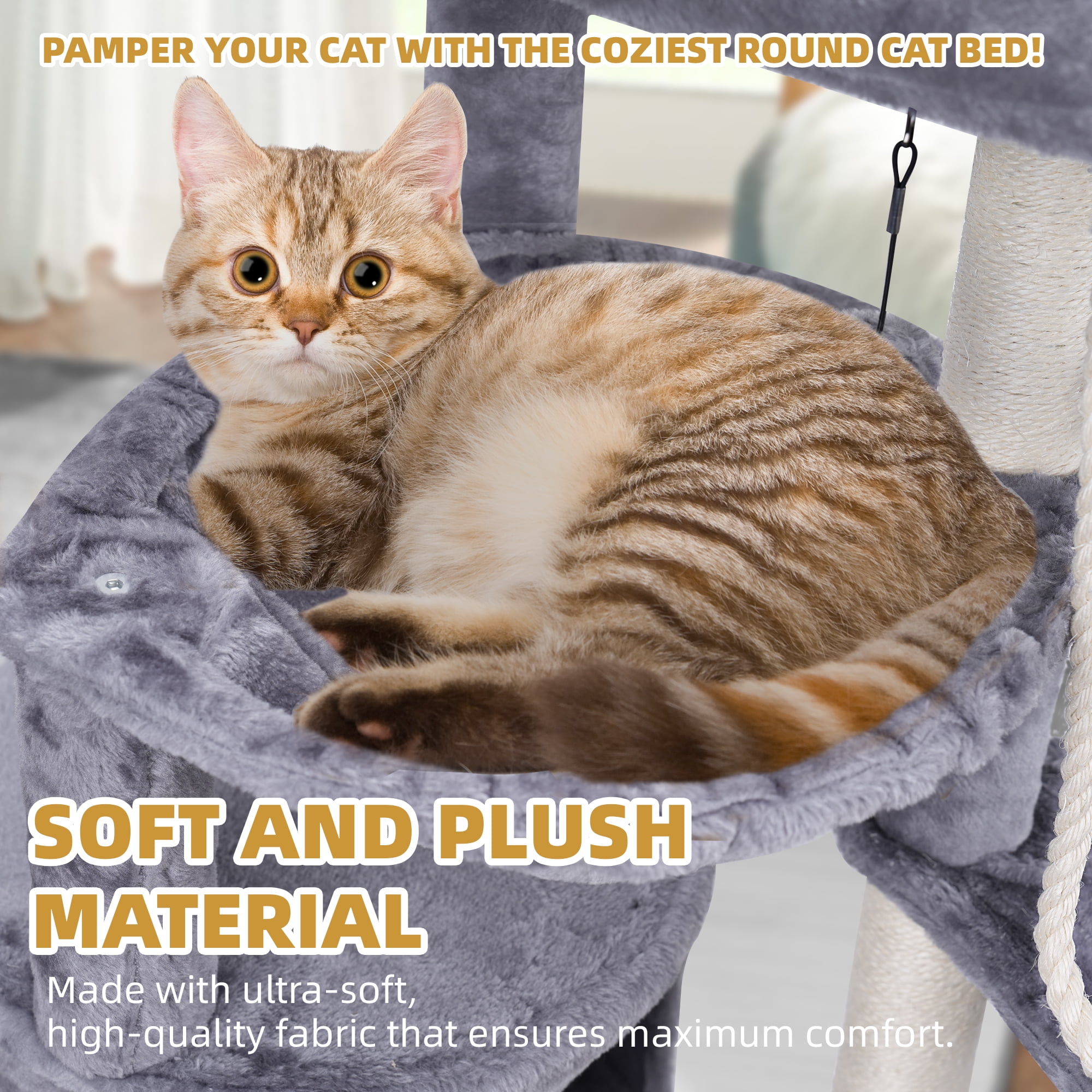 AIWIKIDE 37.4'' Cat Tree Cat Tower with Scratching Posts, Activity Centre Climbing Tree Cat Furniture with Cat Condo and Two Hammocks, Grey - Image 8