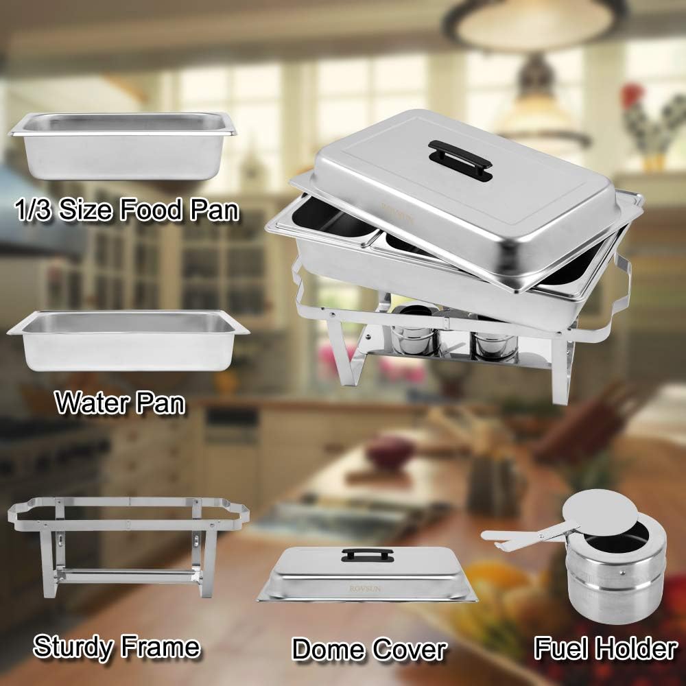 Ktaxon 1 Pack Chafing Dish for Buffet with 1/3 Size Food Pans, 8 Quart Stainless Steel Buffet Set, Rectangular Chafers and Warmers Sets for Party, Catering, Wedding, Banquet, Graduation - Image 6