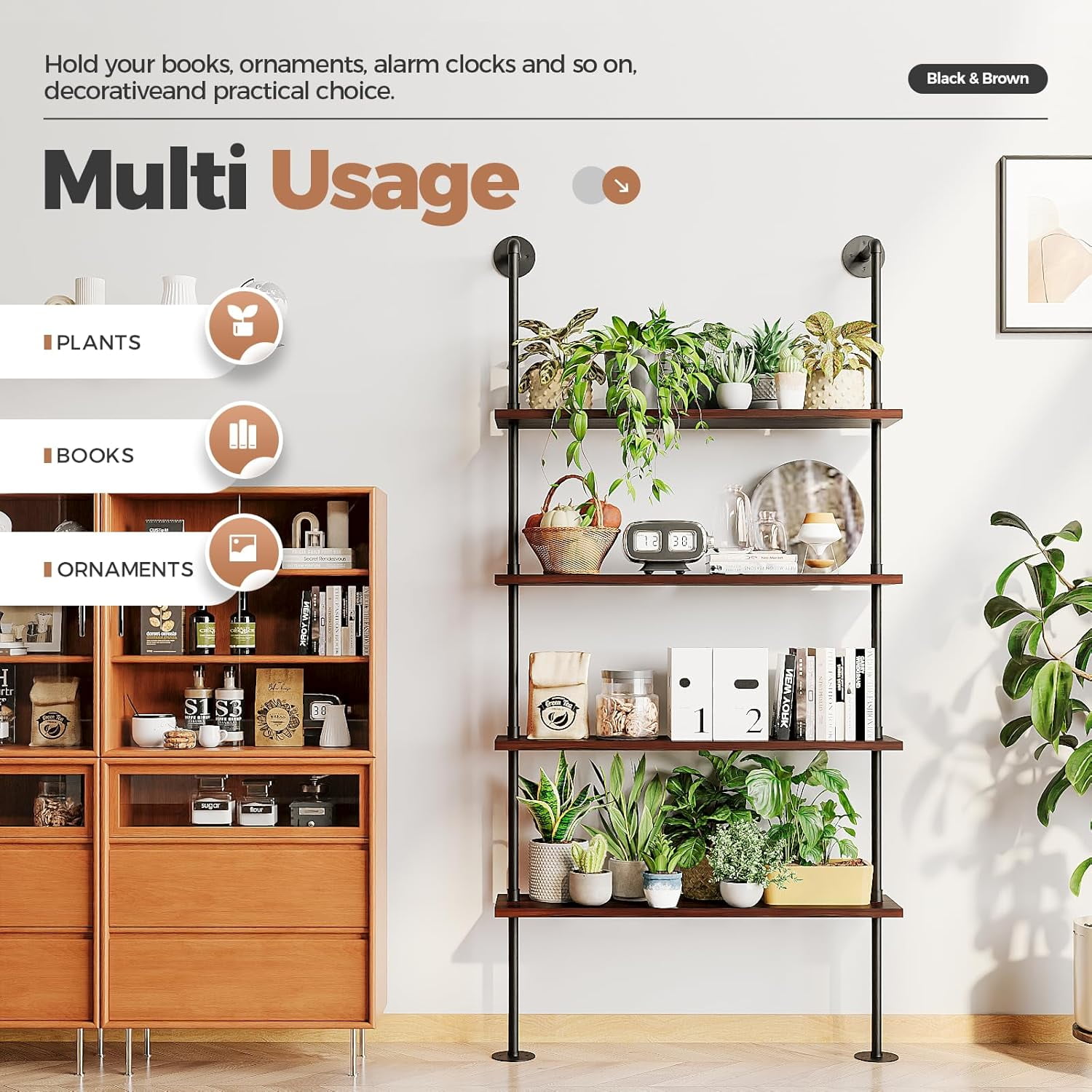 Bamworld Large Plant Shelf Indoor 4-Tier Tall Plant Rack 73in Wall Mount Metal Plant Stand Large Plant Holder - Image 6